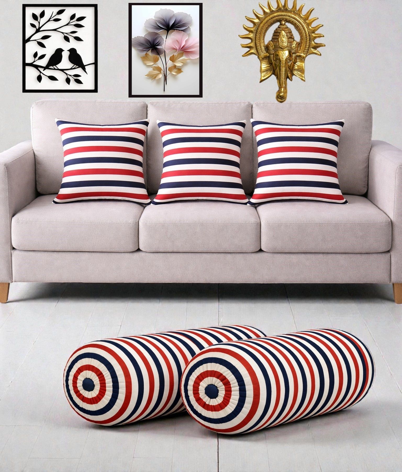 Microfibre Bolster Pack of 5 Geometric Combo Set Of 3 Cushion And 2 Bolster-image-19