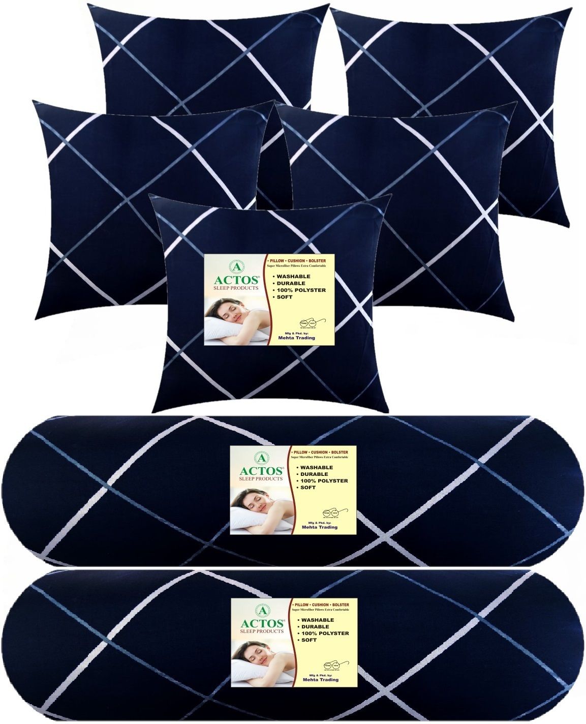 actos 5 Cushion And 2 Bolster Microfibre Geometric Bolster Pack of 7-picture-19