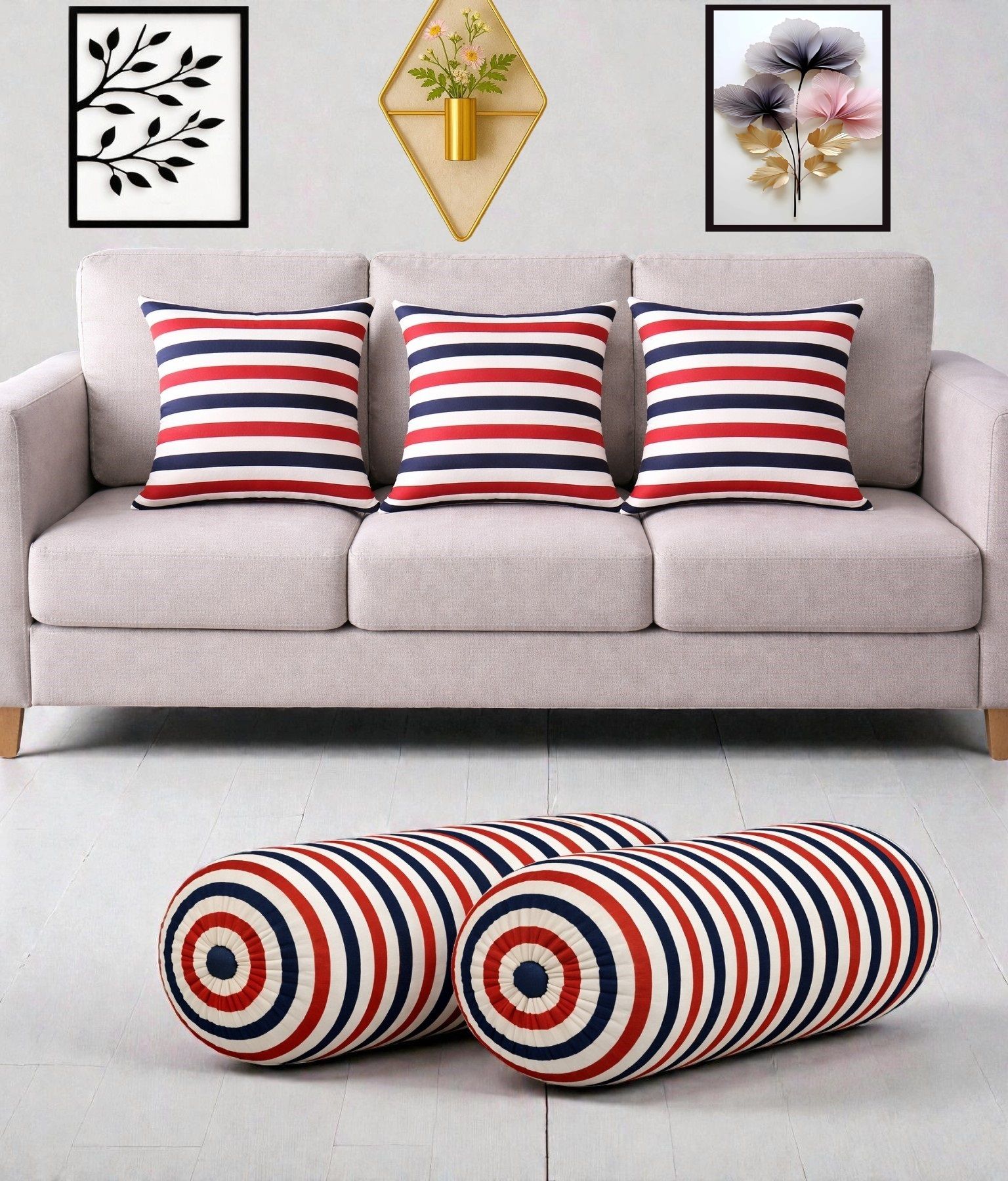 gkm Microfibre Bolster Pack of 5 Floral Combo Set Of 3 Cushion And 2 Bolster-picture-6