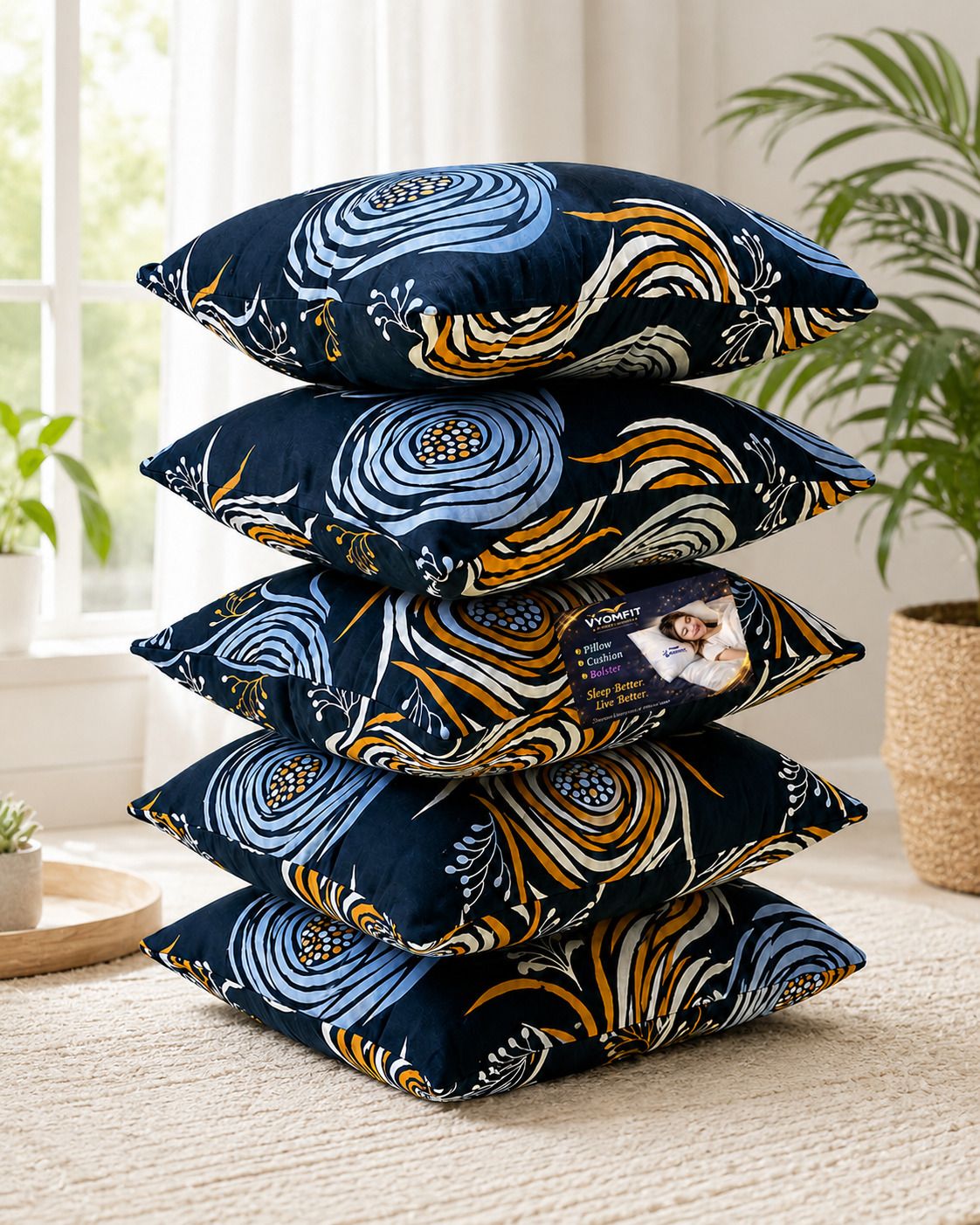 vyomfit Microfibre Cushion Pack of 5 Printed Premium Cushion Set | (16x16 inch)-picture-17