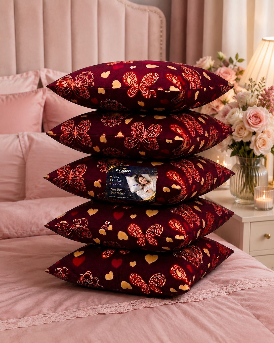 vyomfit Microfibre Cushion Pack of 5 Printed Premium Cushion Set | (16x16 inch)-picture-27