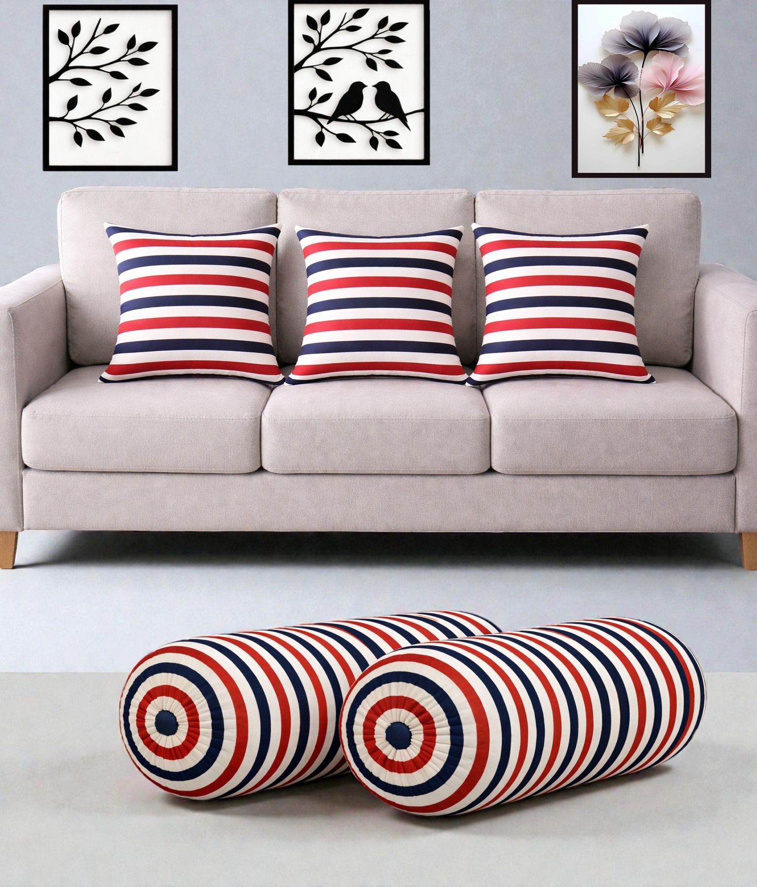changers Microfibre Bolster Pack of 5 Floral Combo Set Of 3 Cushion And 2 Bolster-picture-36