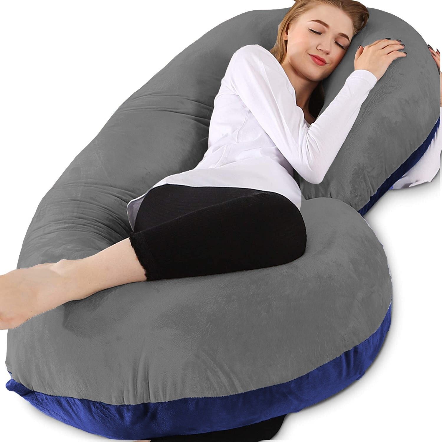 Premium C Shape Pregnancy Pillow Solid Pack of 1 (Grey, Dark Blue) Microfibre Solid Pregnancy Pillow Pack of 1-image-6
