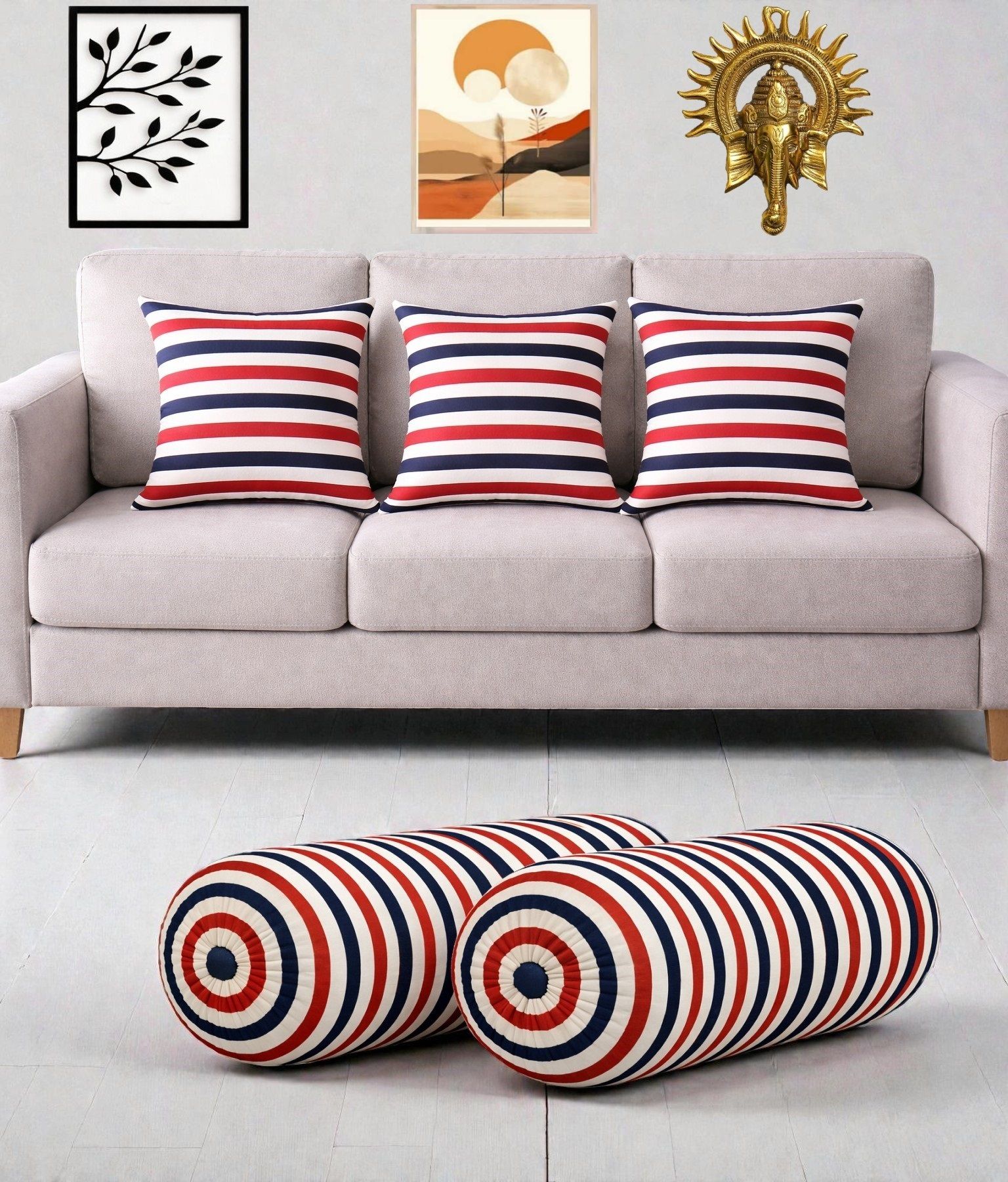 gkm Microfibre Bolster Pack of 5 Floral Combo Set Of 3 Cushion And 2 Bolster-picture-18
