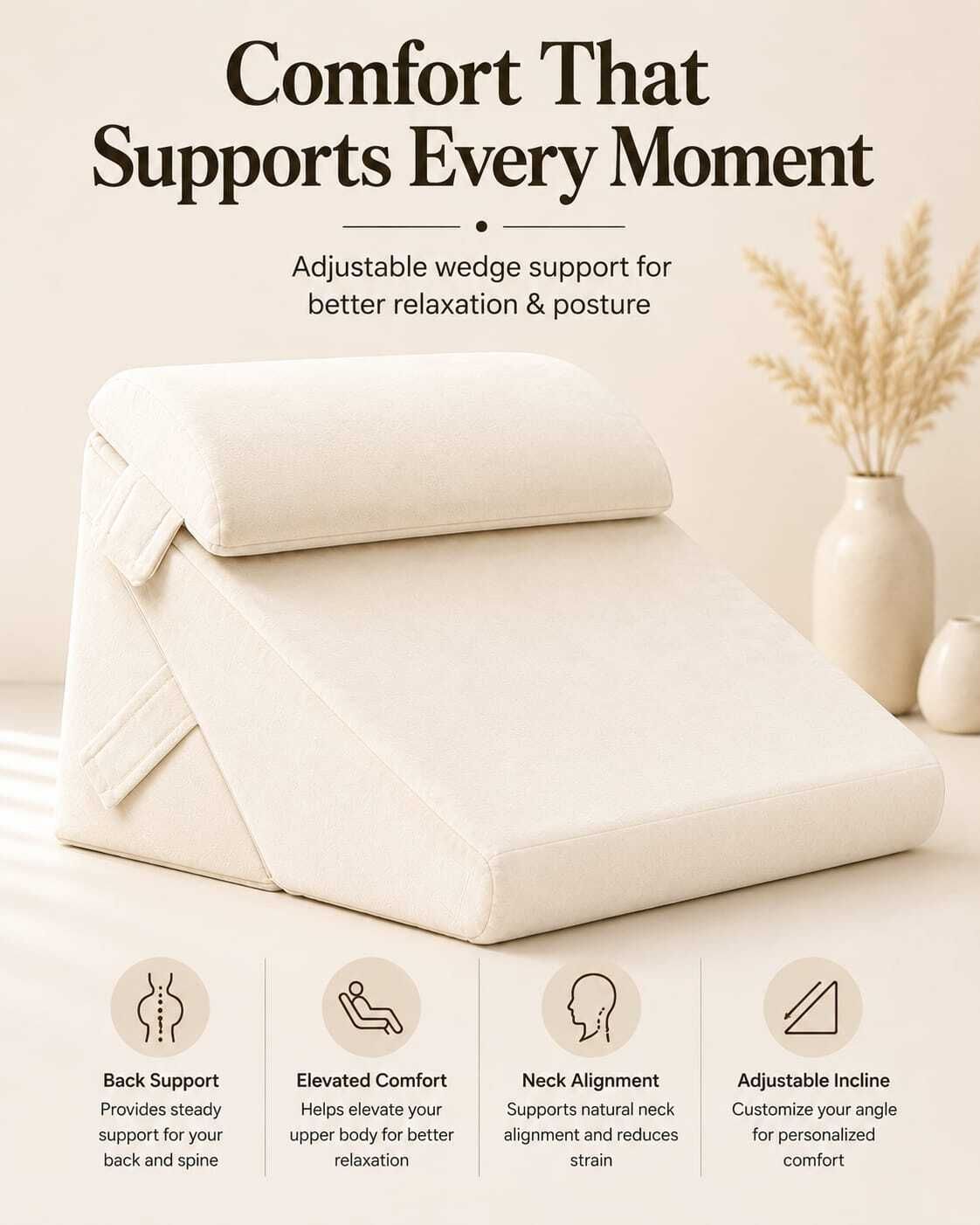 Foam Orthopaedic Pillow Pack of 1 Solid Adjustable Wedge Pillow With Headrest | Neck, Back, Leg Elevation-image-45