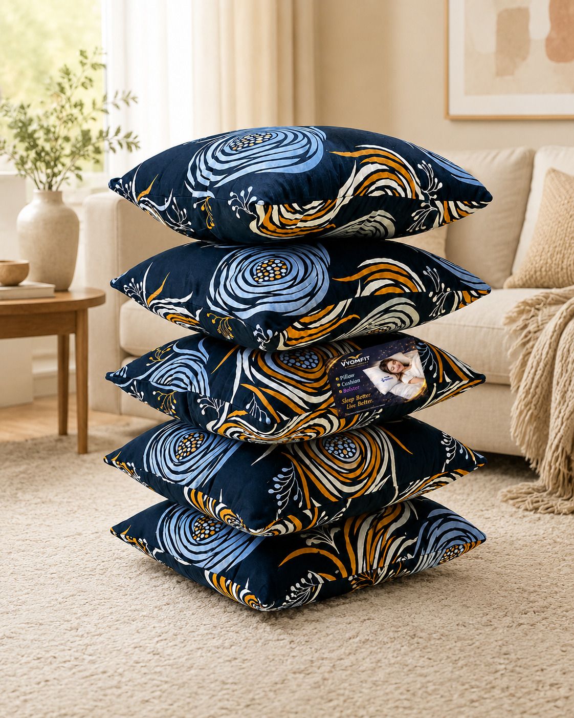 vyomfit Microfibre Cushion Pack of 5 Printed Premium Cushion Set | (16x16 inch)-picture-44