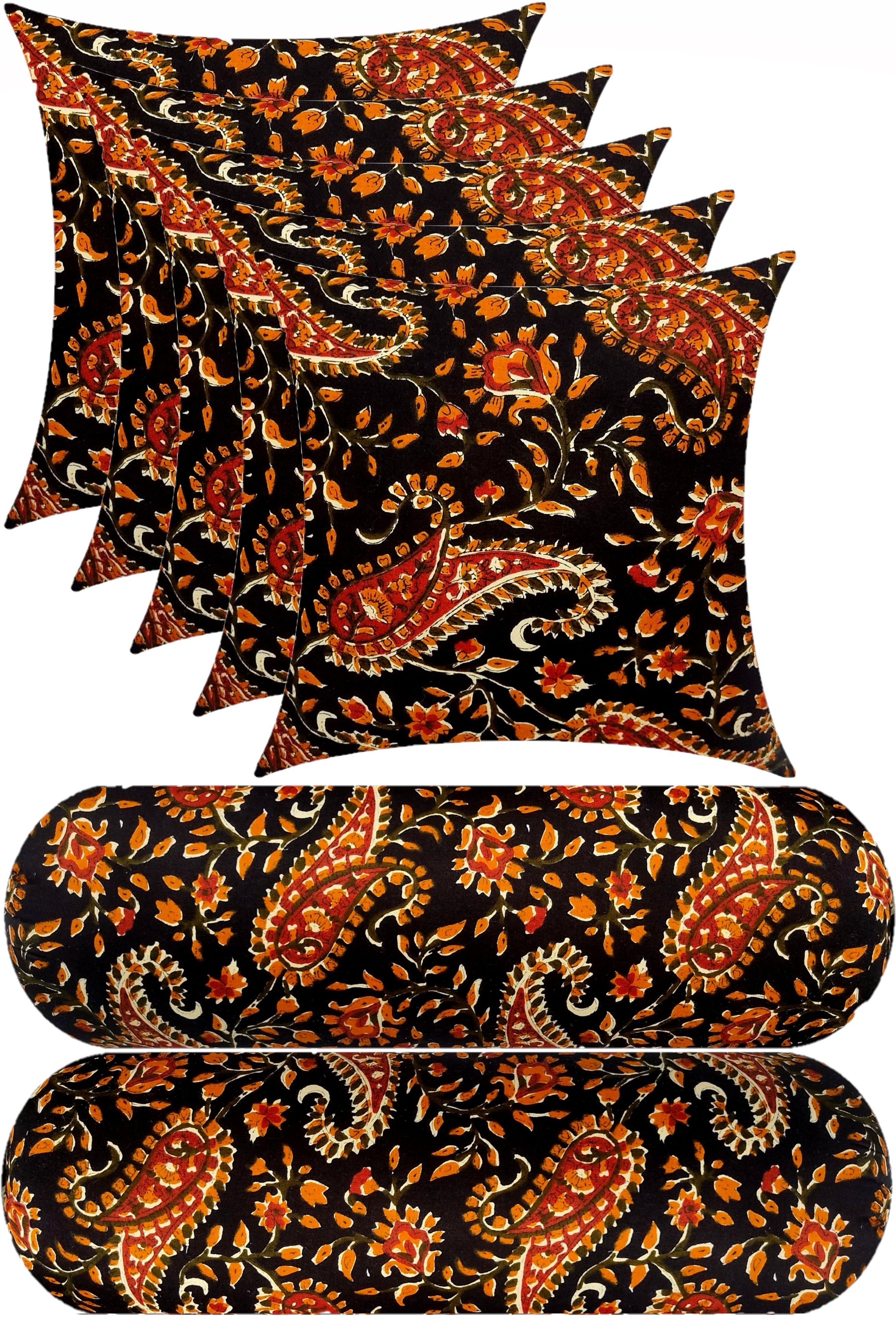 Microfibre Bolster Pack of 7 Floral Combo Set Of 5 Cushion And 2-image-48
