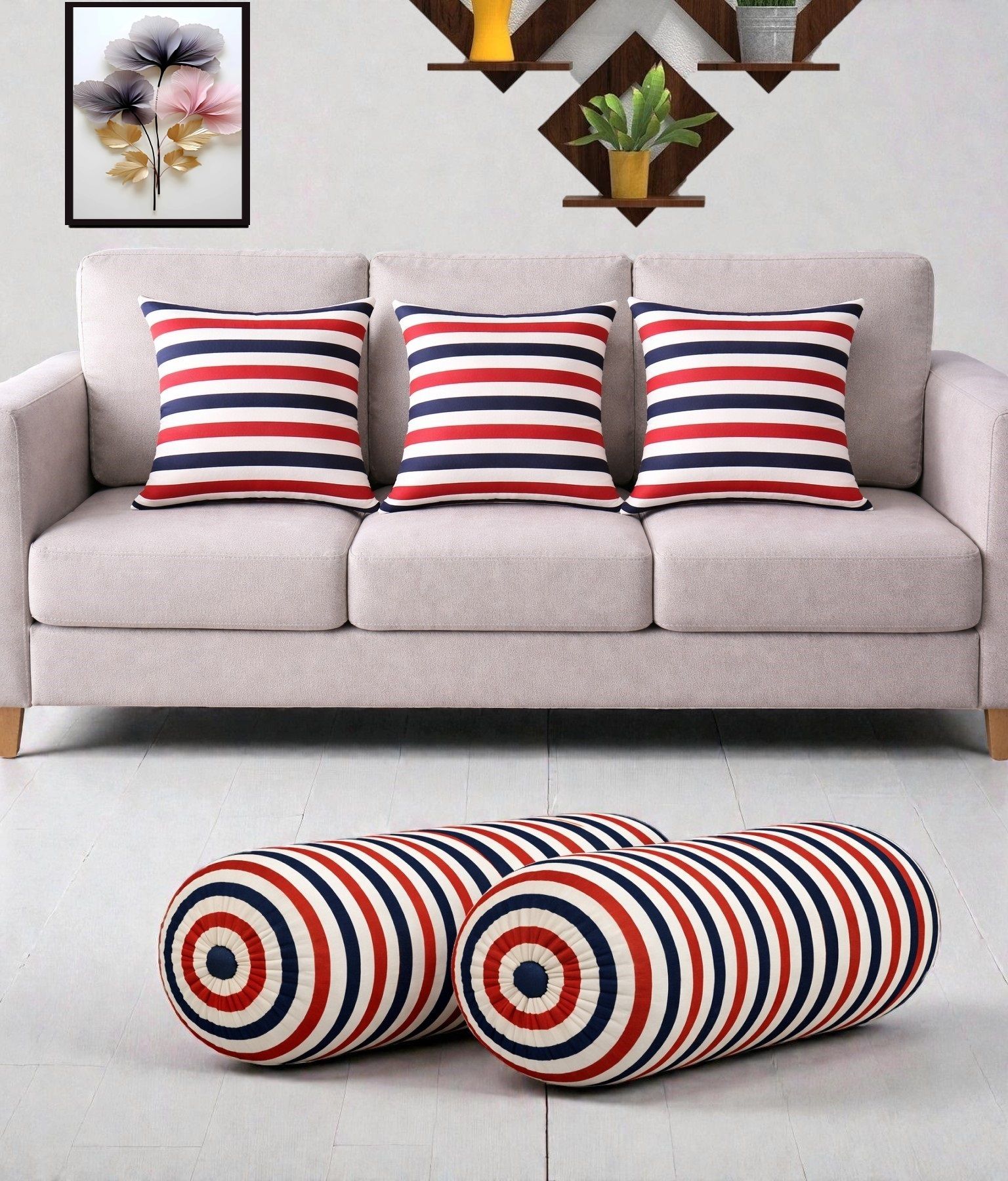 swikon star Microfibre Bolster Pack of 5 Geometric Combo Set Of 3 Cushion And 2 Bolster-picture-23