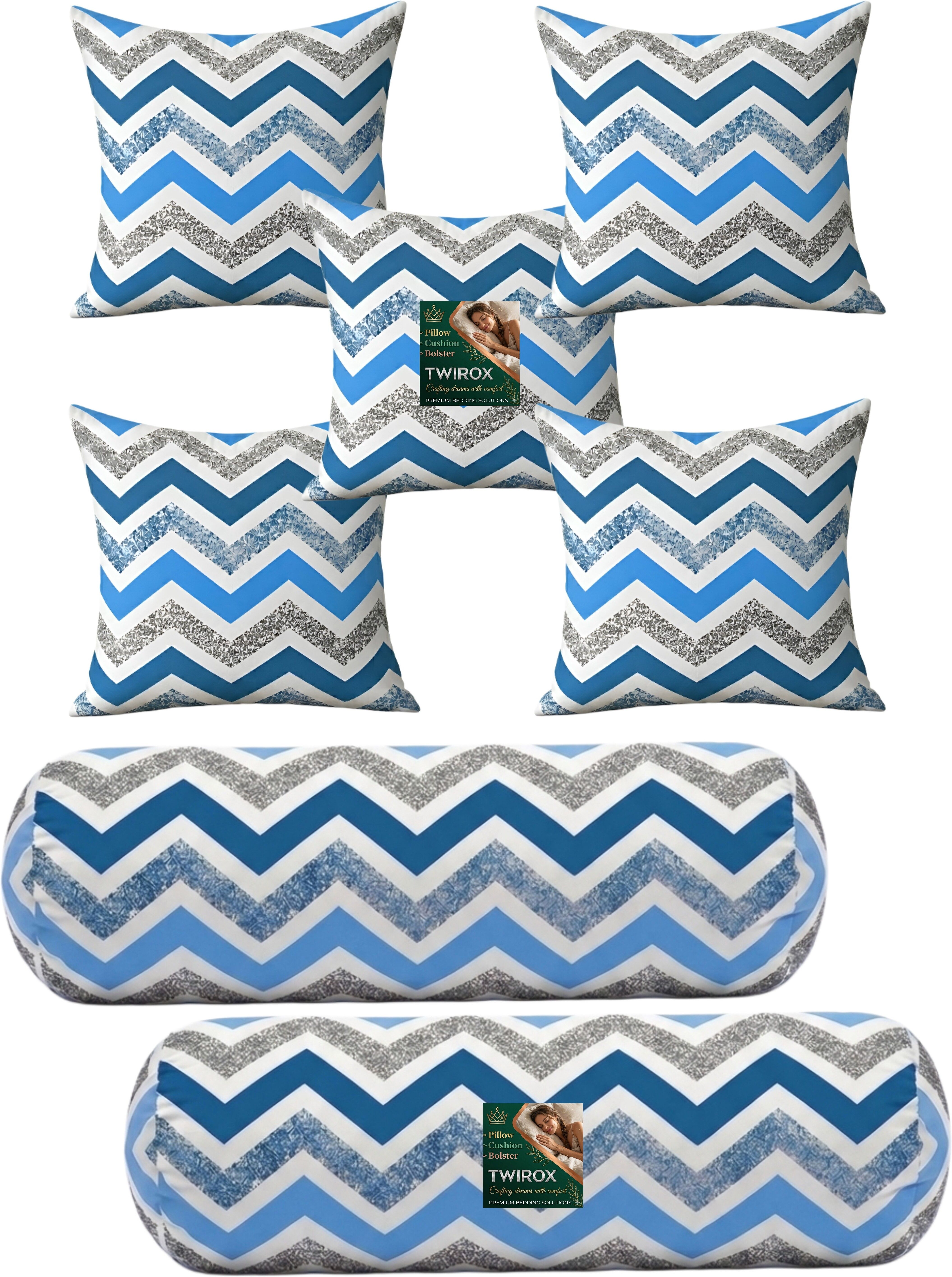 Microfibre Bolster Pack of 7 Geometric Premium Cushion Bolster Set-image-23