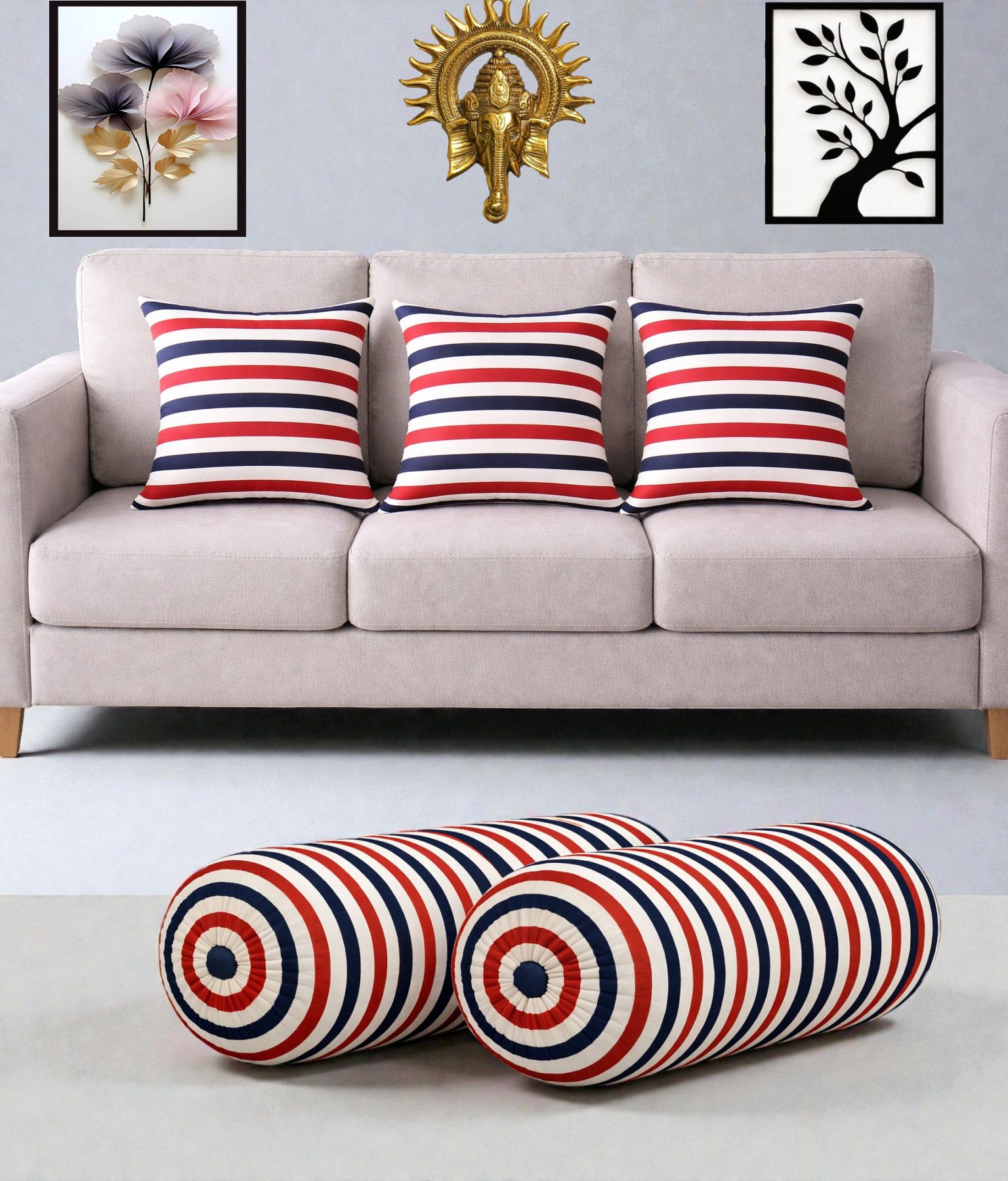 Microfibre Bolster Pack of 5 Geometric Combo Set Of 3 Cushion And 2-image-9