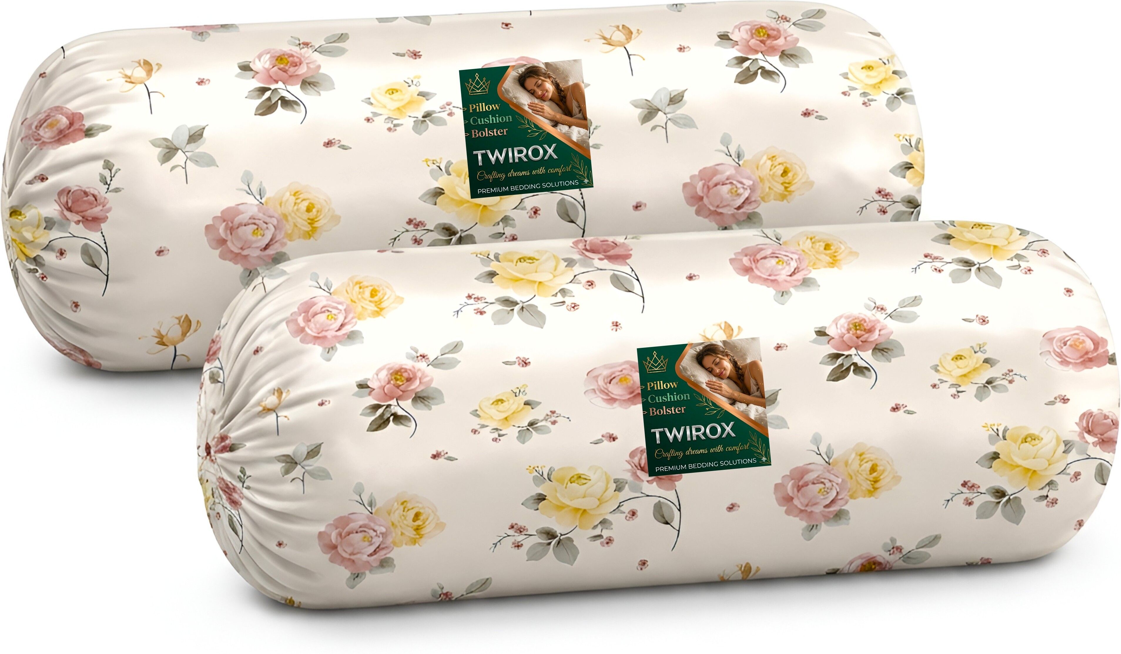Microfibre Bolster Pack of 2 Floral Premium Floral Red Rose Printed-image-18