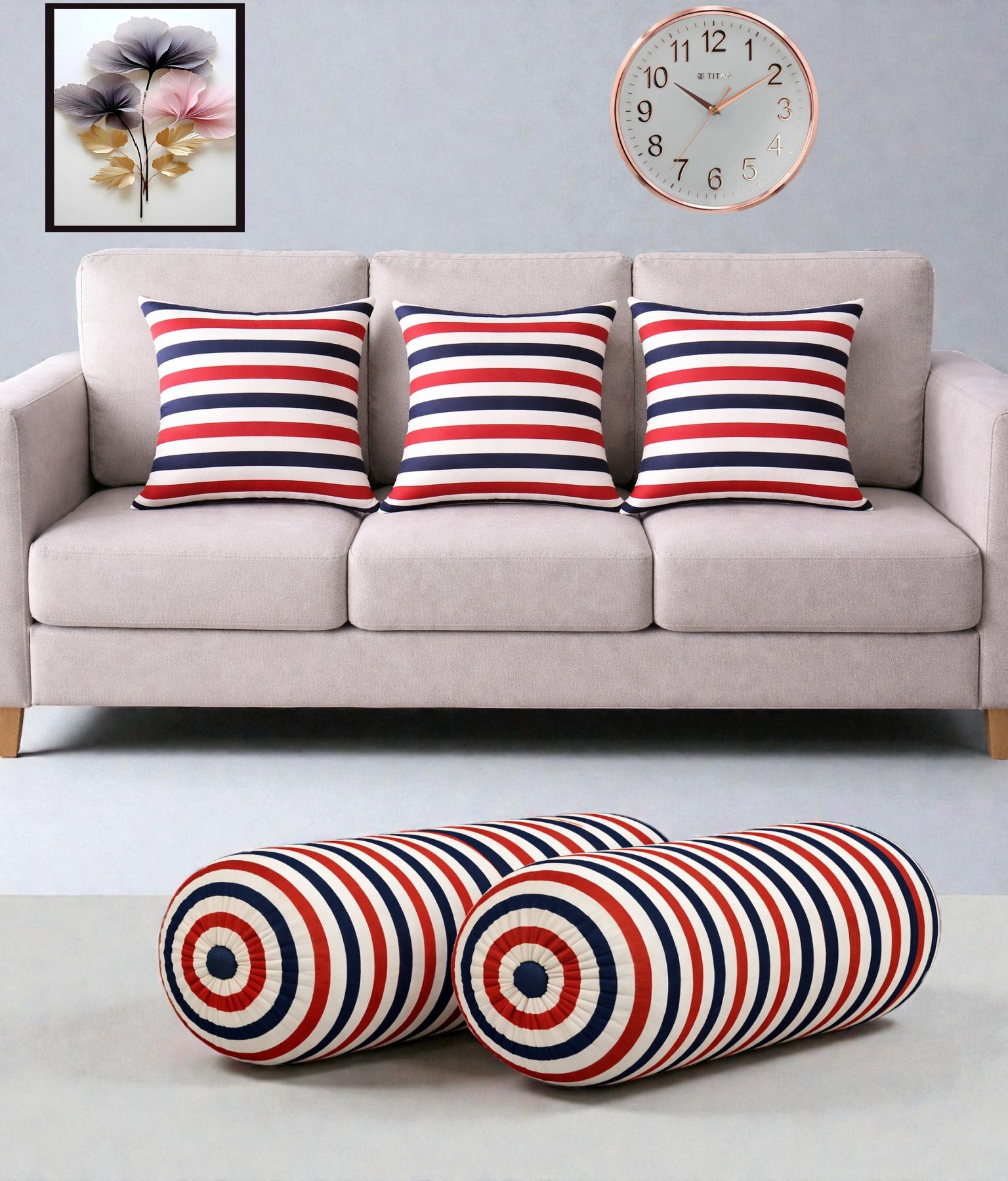Microfibre Bolster Pack of 5 Geometric Combo Set Of 3 Cushion And 2 Bolster-image-35