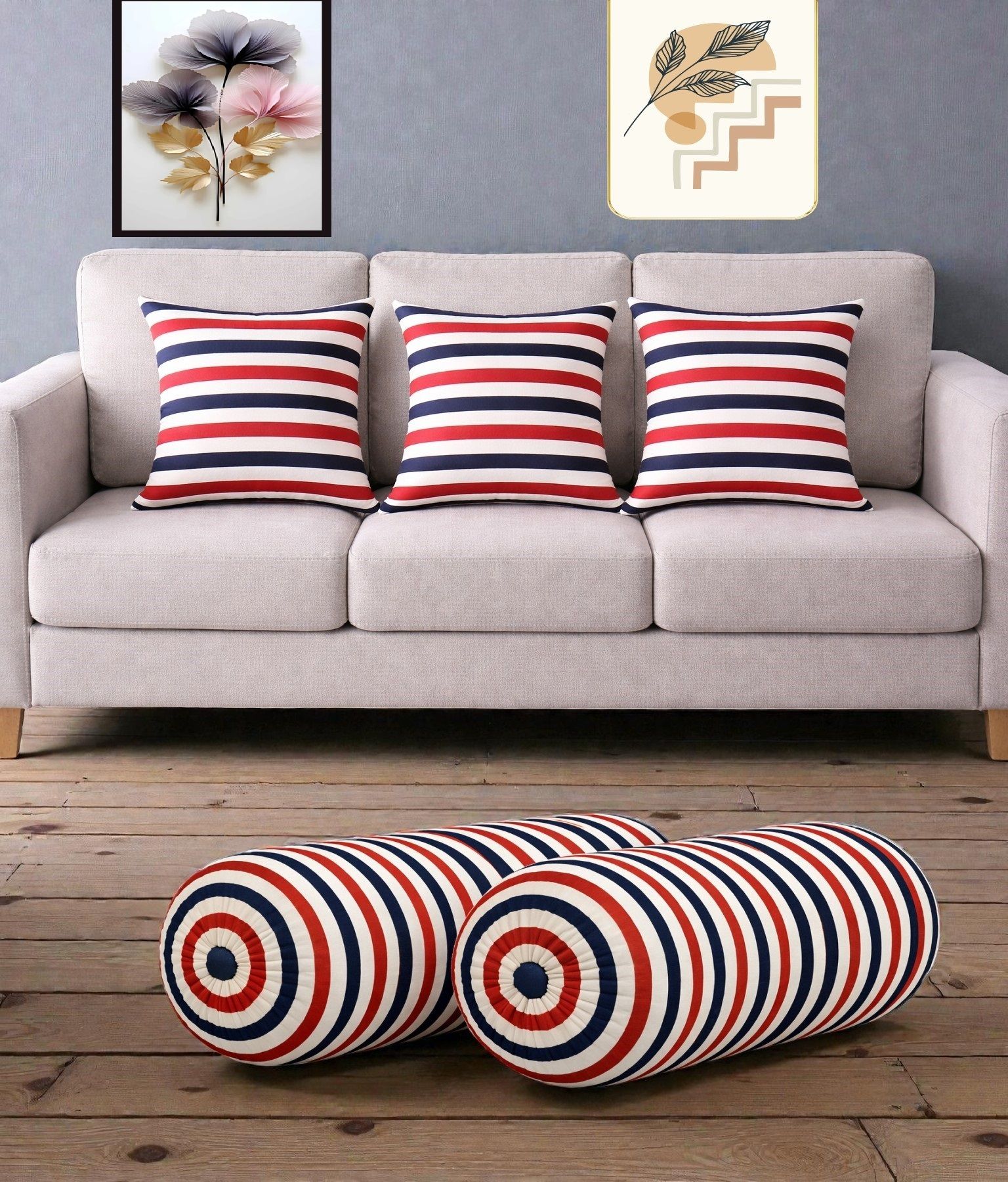 changers Microfibre Bolster Pack of 5 Geometric Combo Set Of 3 Cushion And 2 Bolster-picture-42