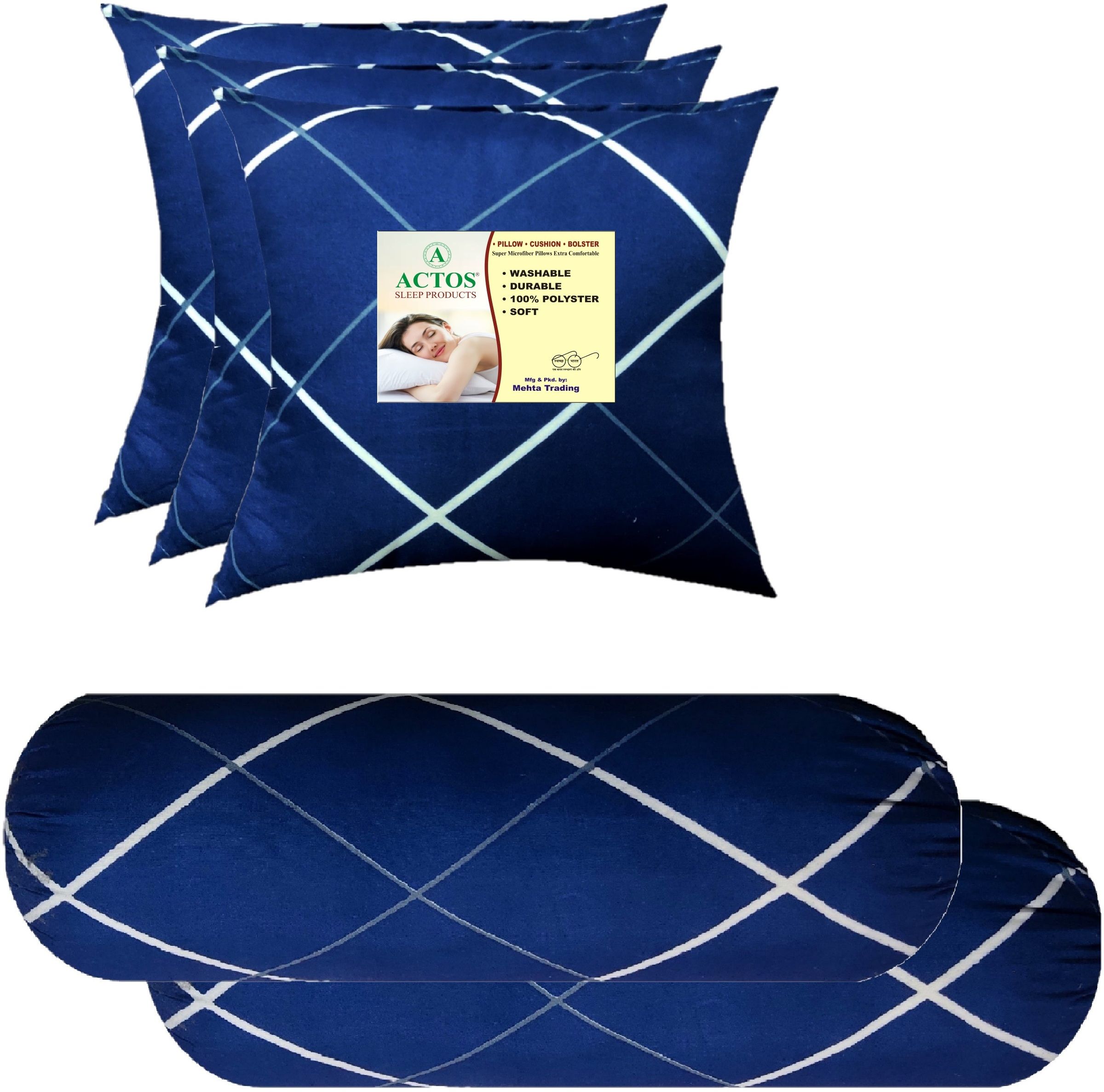 3 Cushion And 2 Microfibre Geometric Bolster Pack of 5-image-41
