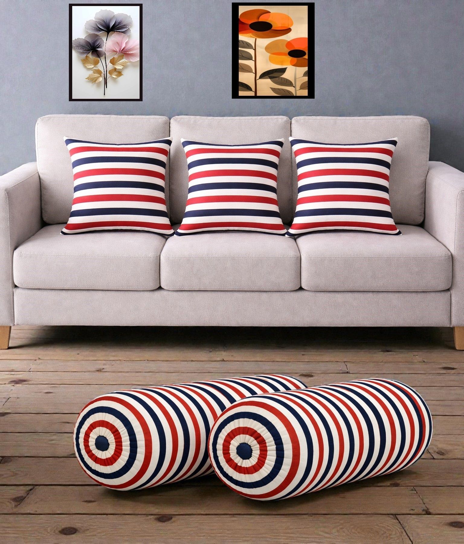 changers Microfibre Bolster Pack of 5 Floral Combo Set Of 3 Cushion And 2 Bolster-picture-18
