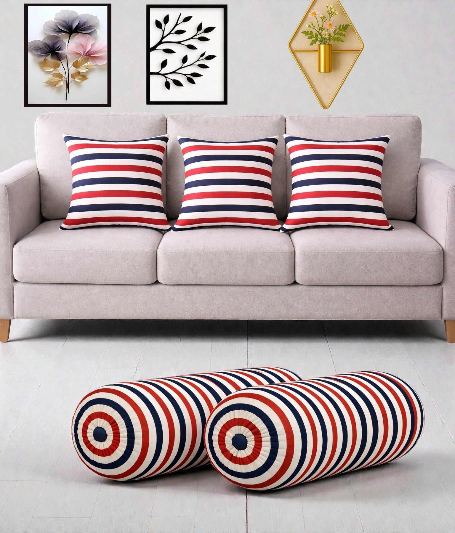 changers Microfibre Bolster Pack of 5 Floral Combo Set Of 3 Cushion And 2 Bolster-picture-46