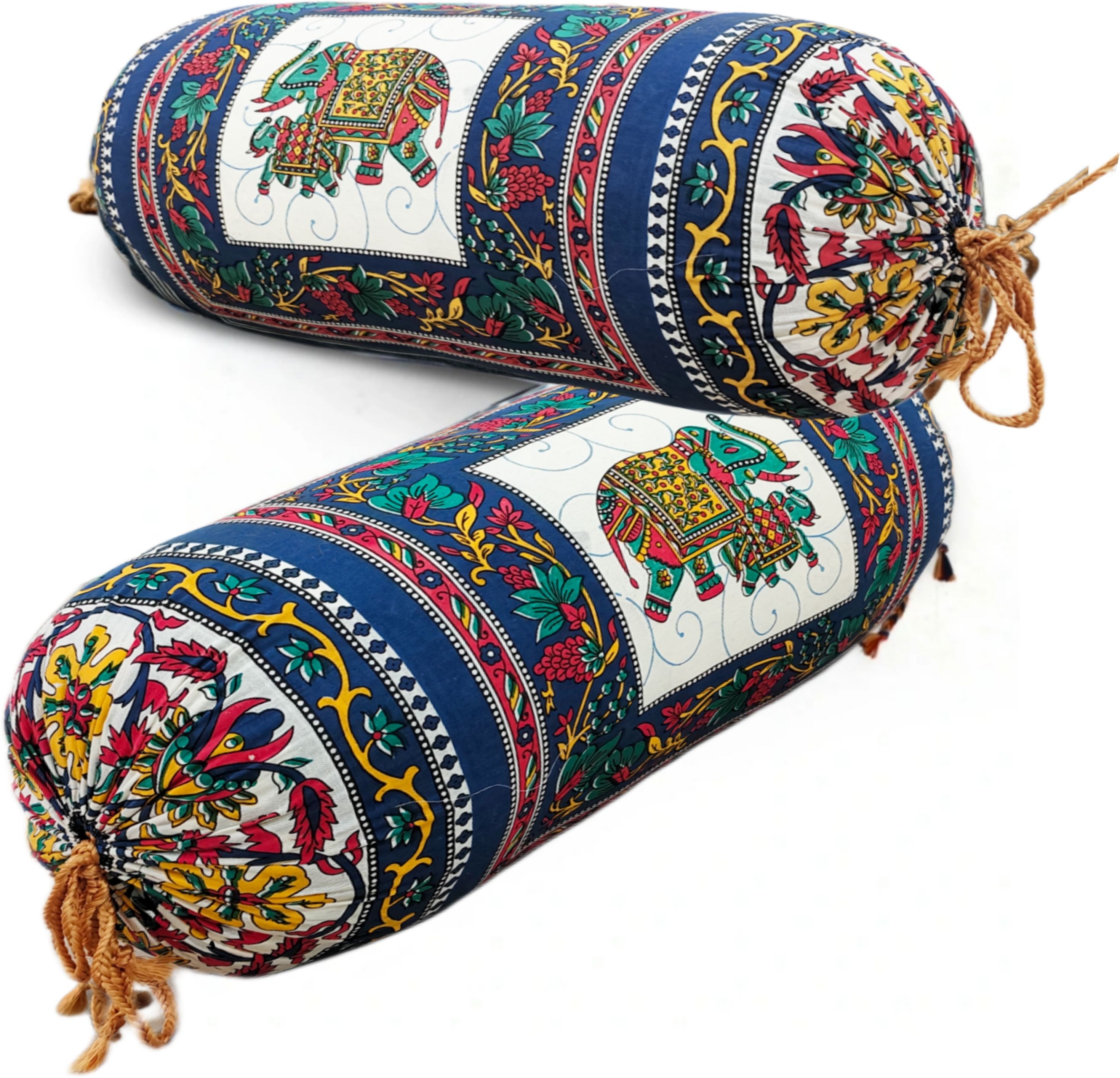 GTX Decorative Famous Jaipur Sanganeri Print Cotton Bolster Covers With Microfibre Animals Bolster Pack of 2-image-3