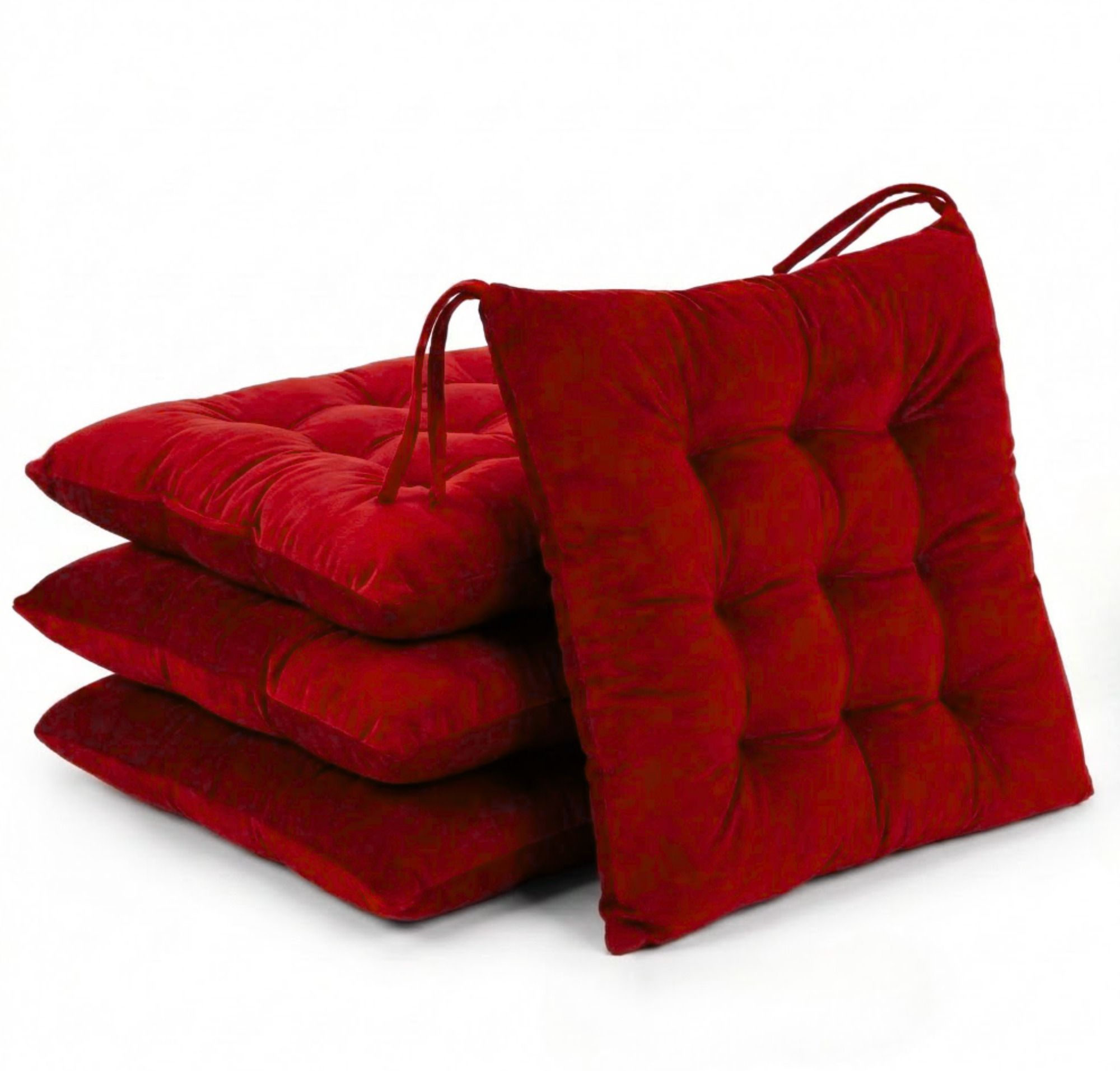 Cotton Chair Pad Pack of 4 Solid Cushion with Tie-Ups, Plush Filling for Dining, Office & Home Seating 16x16-image-47