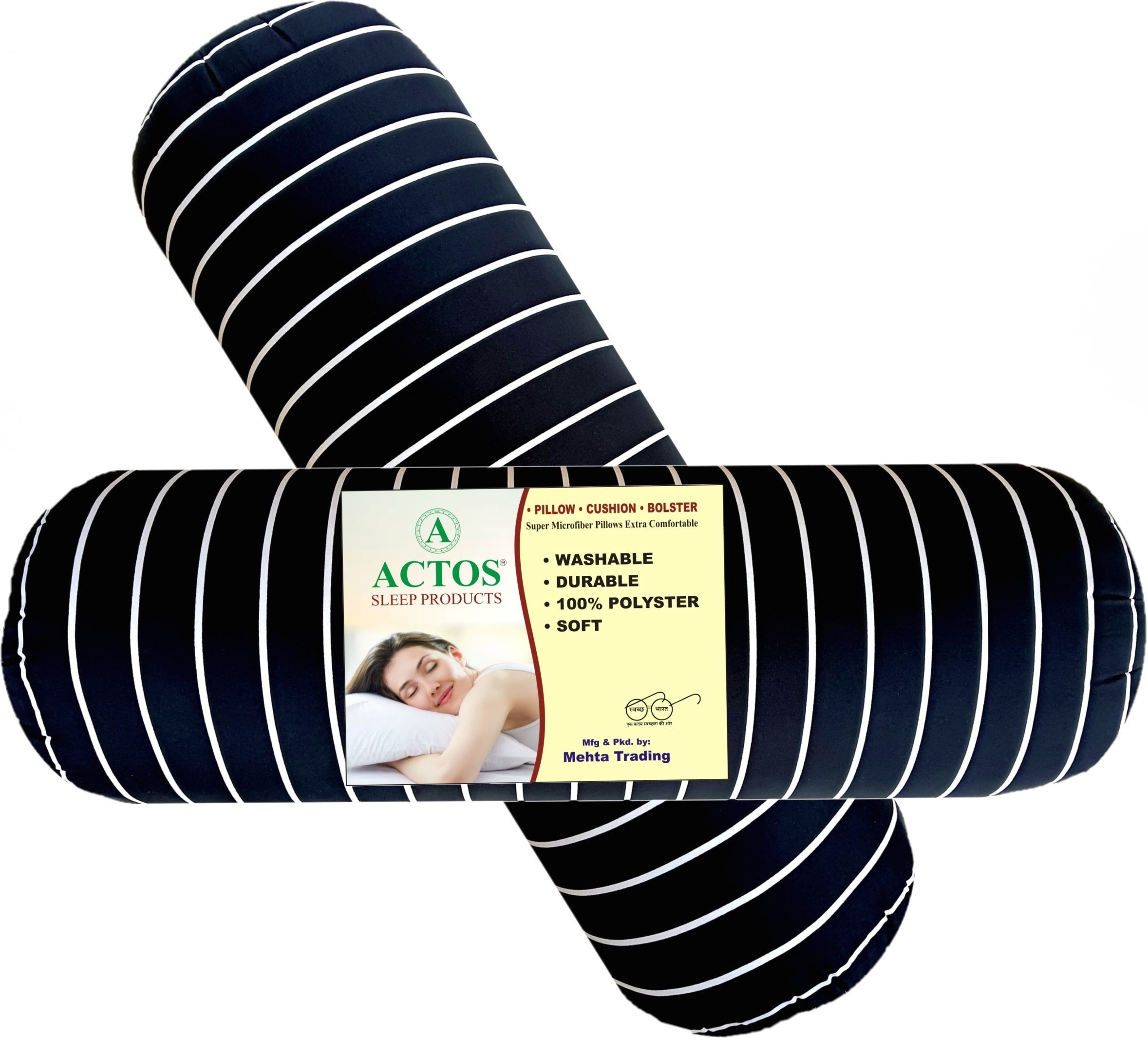 Round Microfibre Stripes Bolster Pack of 2-image-47