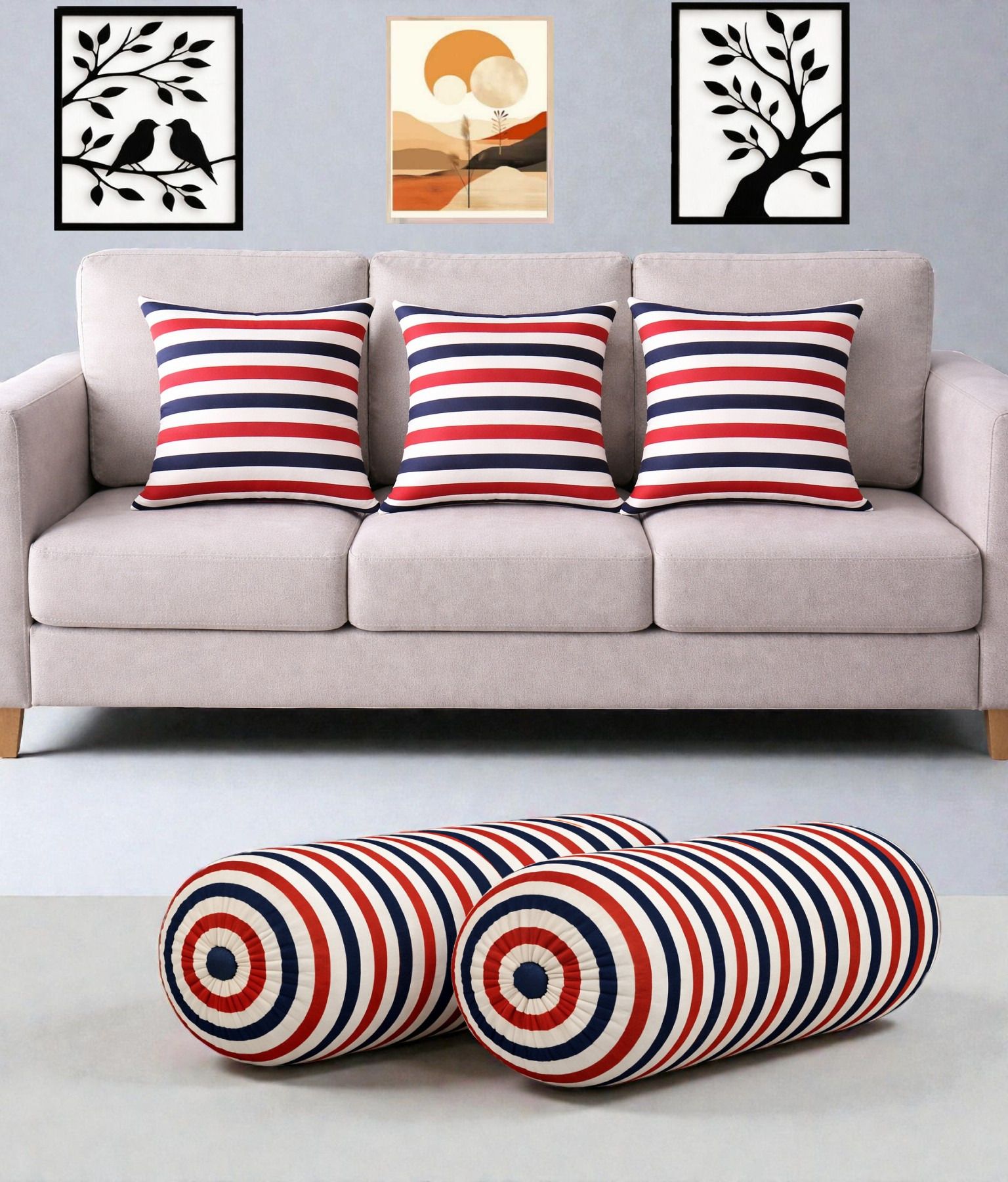 swikon star Microfibre Bolster Pack of 5 Stripes Combo Set Of 3 Cushion And 2 Bolster-picture-11