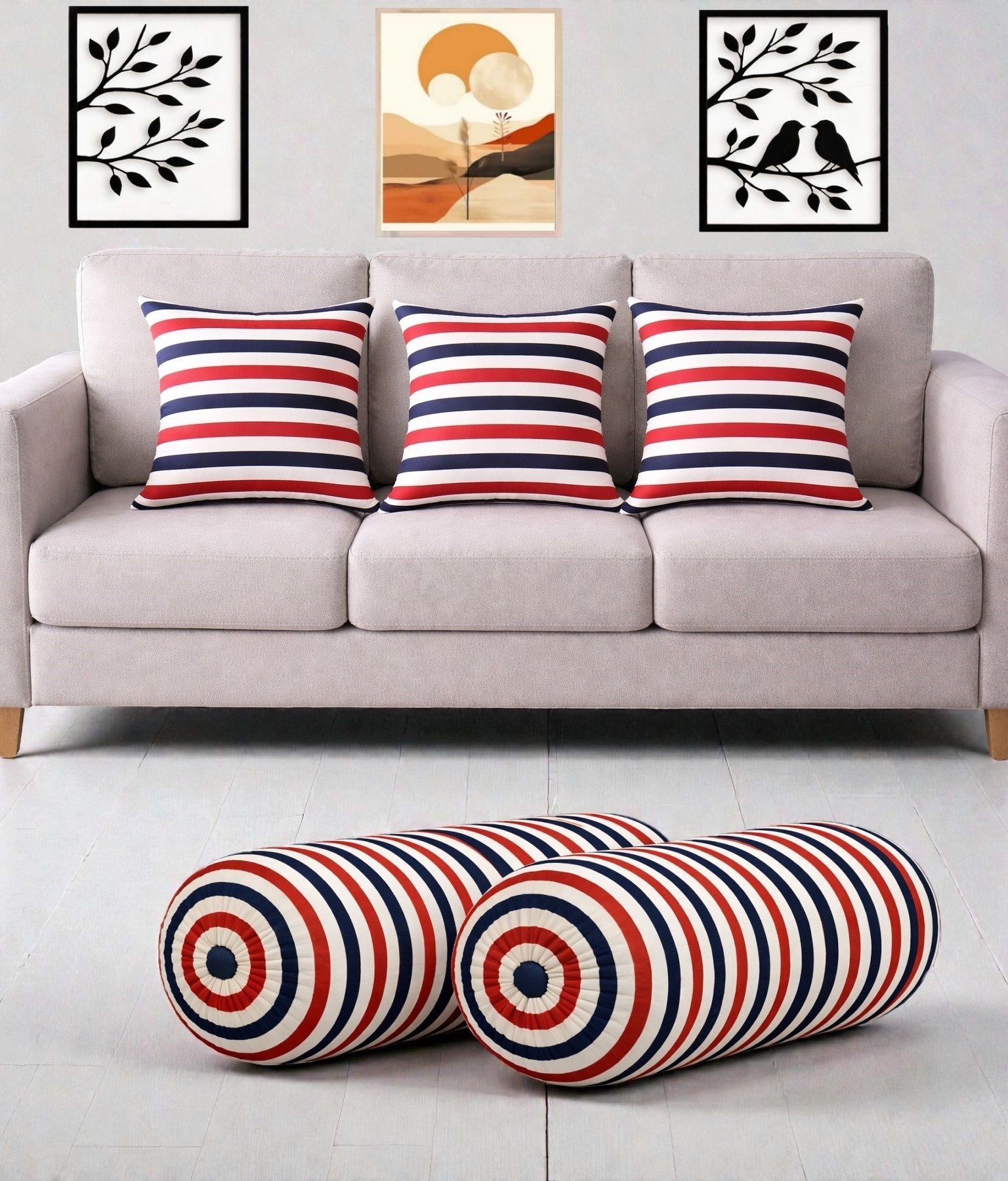 swikon star Microfibre Bolster Pack of 5 Stripes Combo Set Of 3 Cushion And 2 Bolster-picture-11