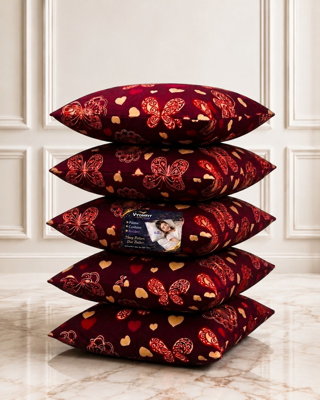 vyomfit Microfibre Cushion Pack of 5 Printed Premium Cushion Set | (16x16 inch)-picture-29