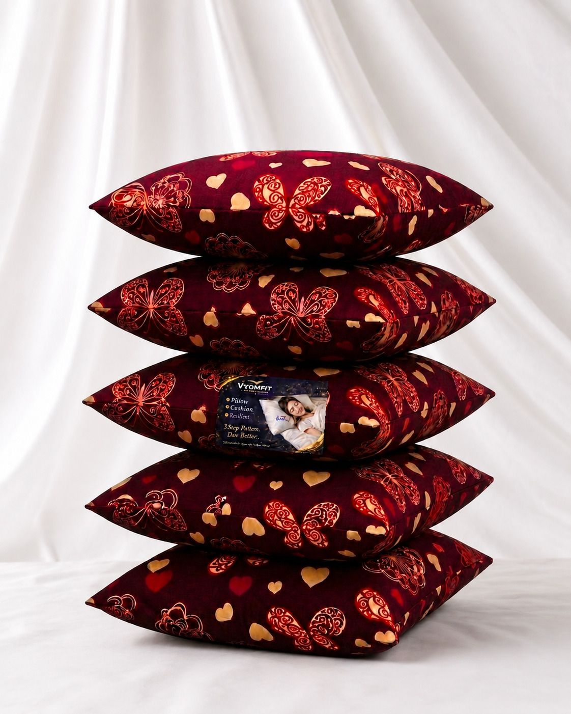 vyomfit Microfibre Cushion Pack of 5 Printed Premium Cushion Set | (16x16 inch)-picture-32