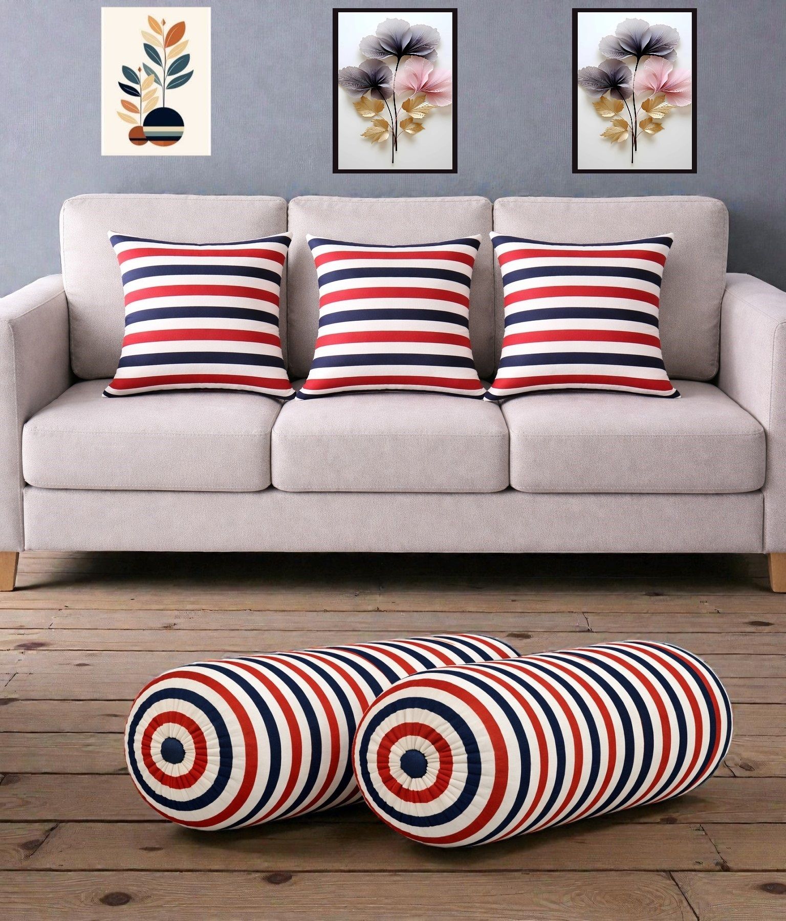 swikon star Microfibre Bolster Pack of 5 Geometric Combo Set Of 3 Cushion And 2 Bolster-picture-35