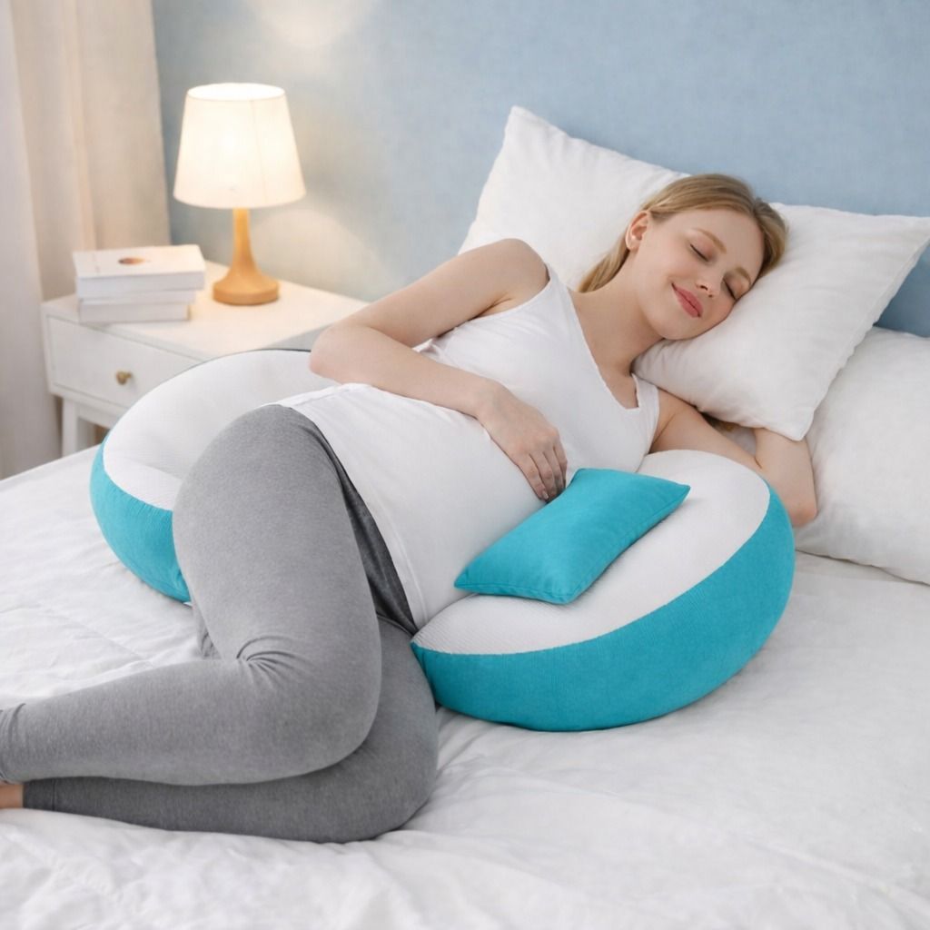 vrindakul Polyester Fibre Pregnancy Pillow Pack of 1 Solid Pregnancy Pillow Full Body Support for Back Belly Hips and Leg Comfort-picture-15