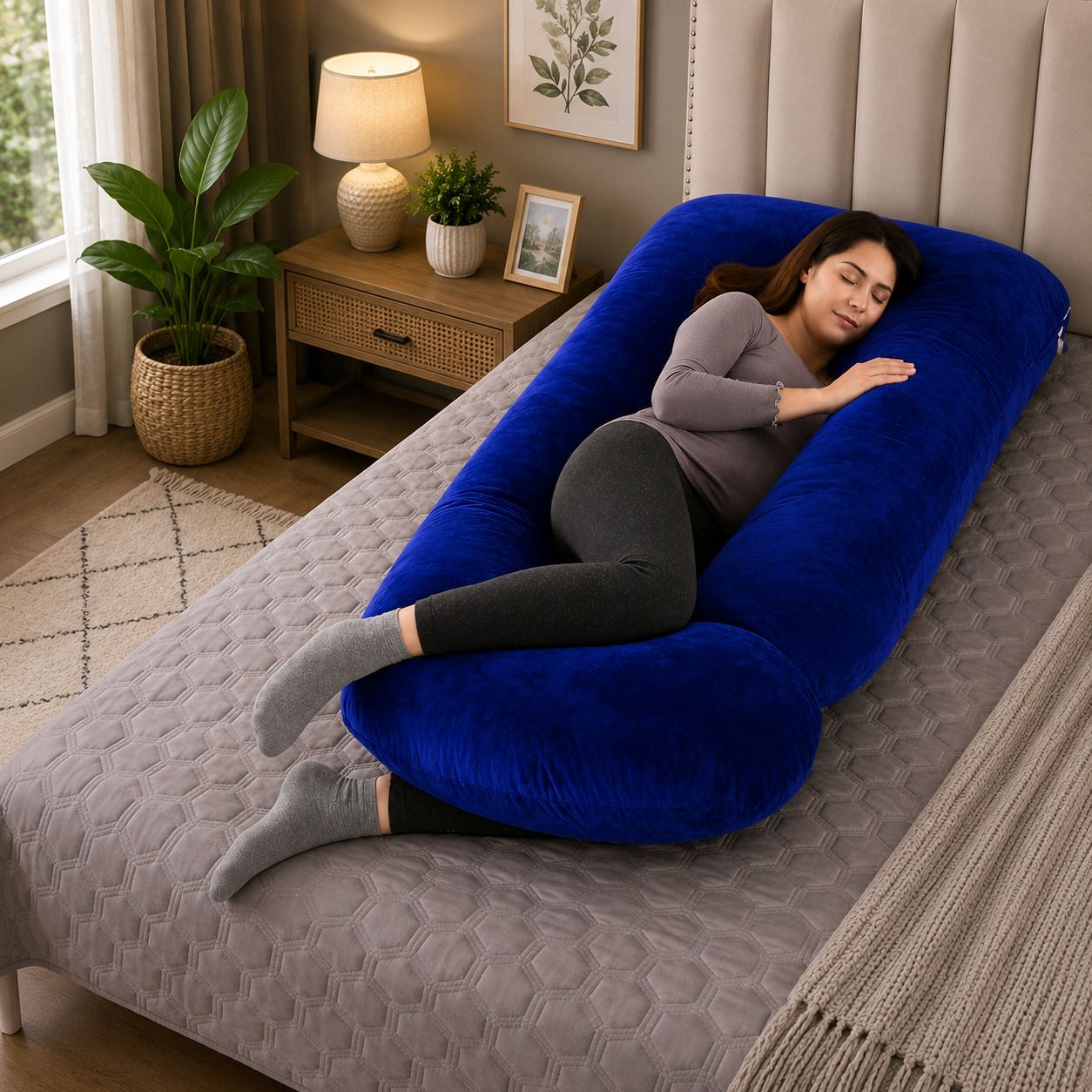 Microfibre Pregnancy Pillow Pack of 1 Solid j shape-image-1