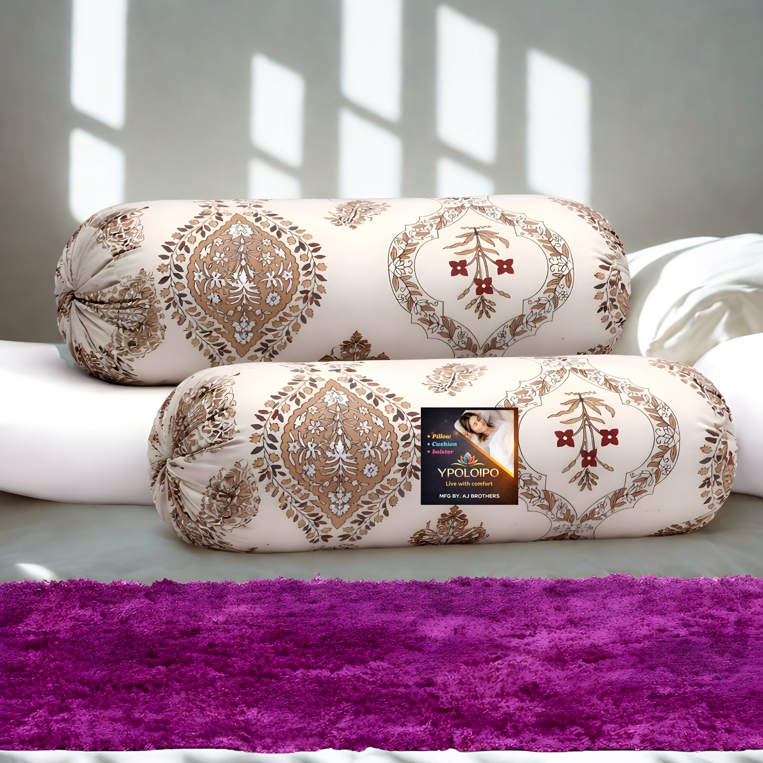 Microfibre Bolster Pack of 2 Floral Premium Bolster Set-image-47