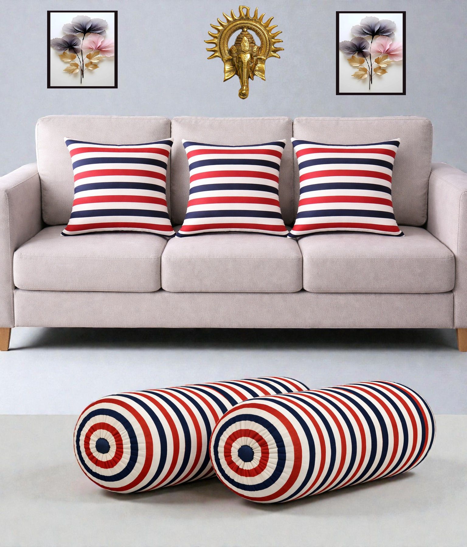 swikon star Microfibre Bolster Pack of 5 Geometric Combo Set Of 3 Cushion And 2 Bolster-picture-30