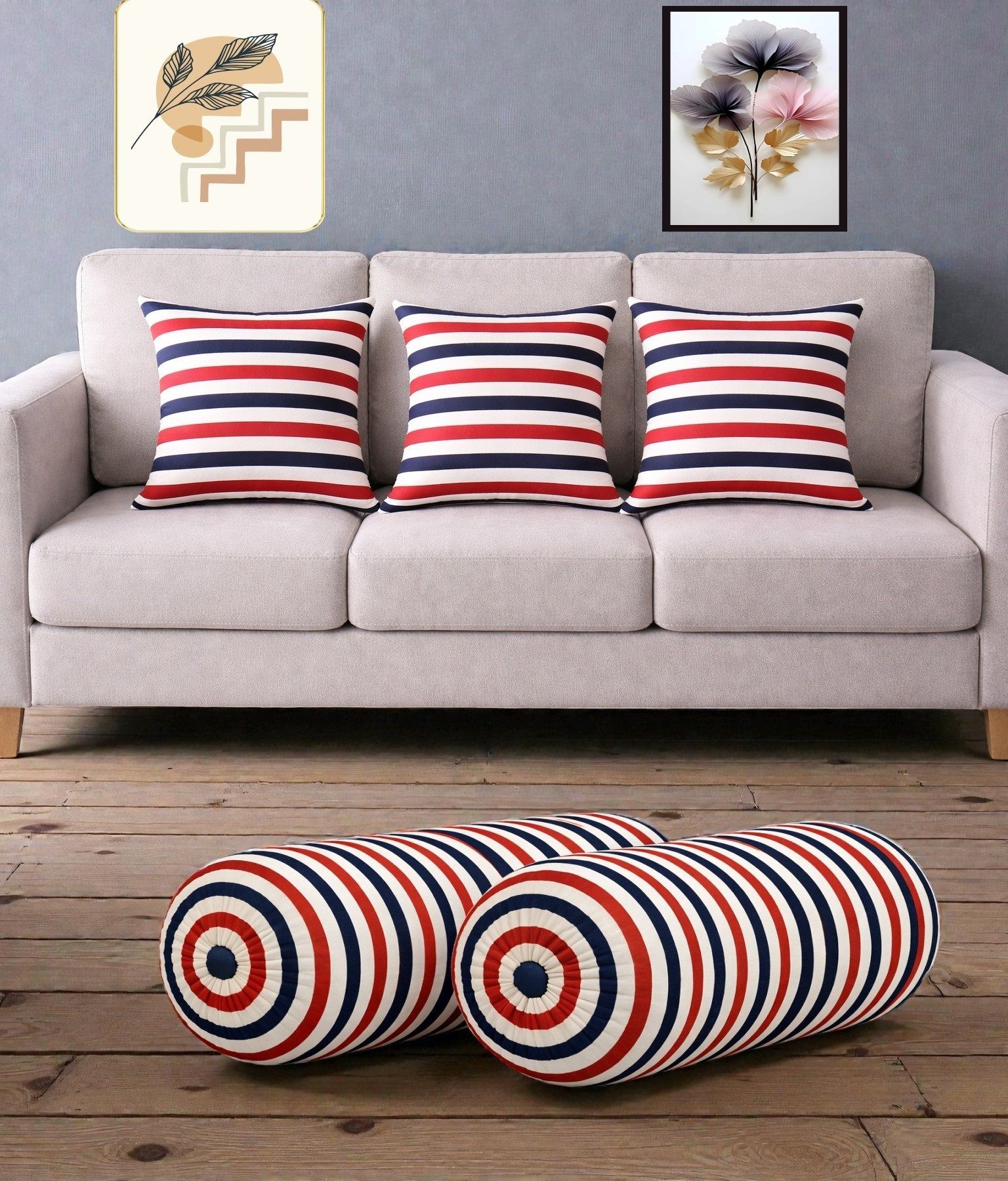 gkm Microfibre Bolster Pack of 5 Floral Combo Set Of 3 Cushion And 2 Bolster-picture-17