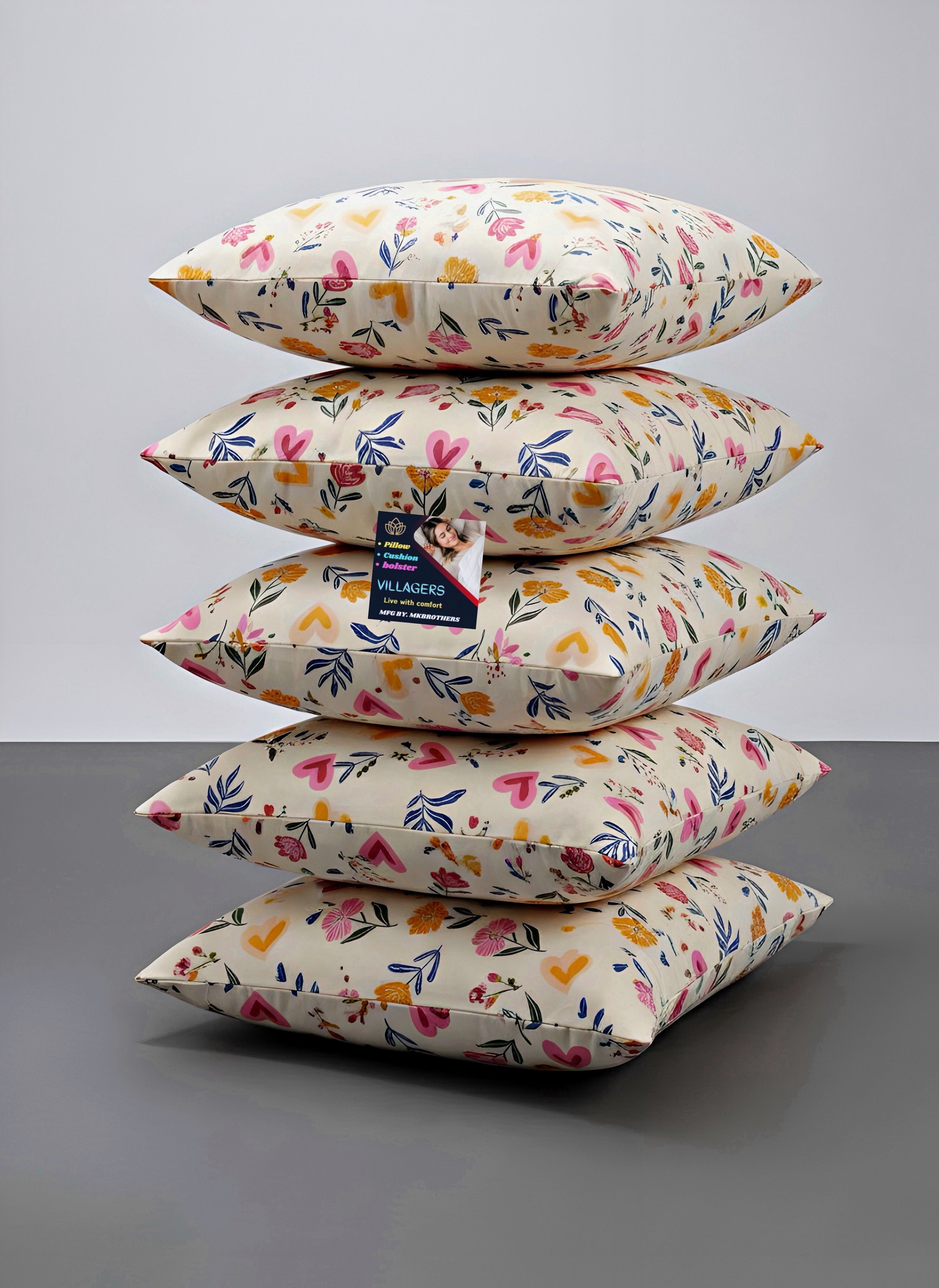 villagers Cotton Cushion Pack of 5 Floral Premium Cushion Set | (16x16 inch)-picture-14