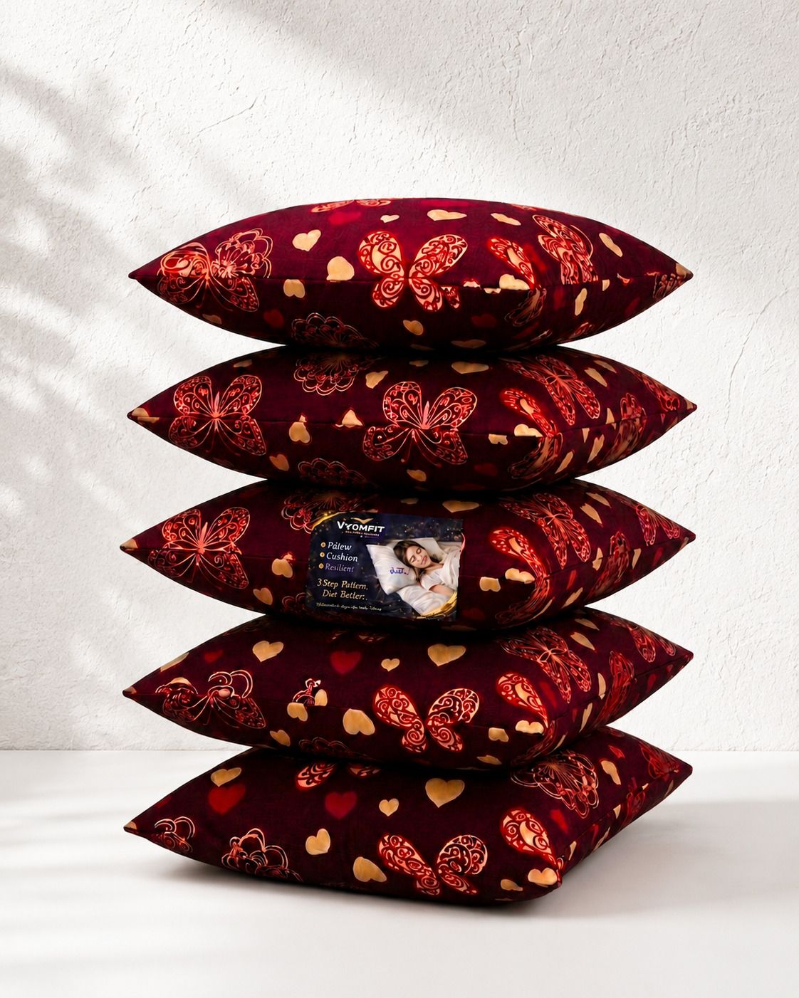 Microfibre Cushion Pack of 5 Printed Premium Cushion Set | (16x16 inch)-image-42