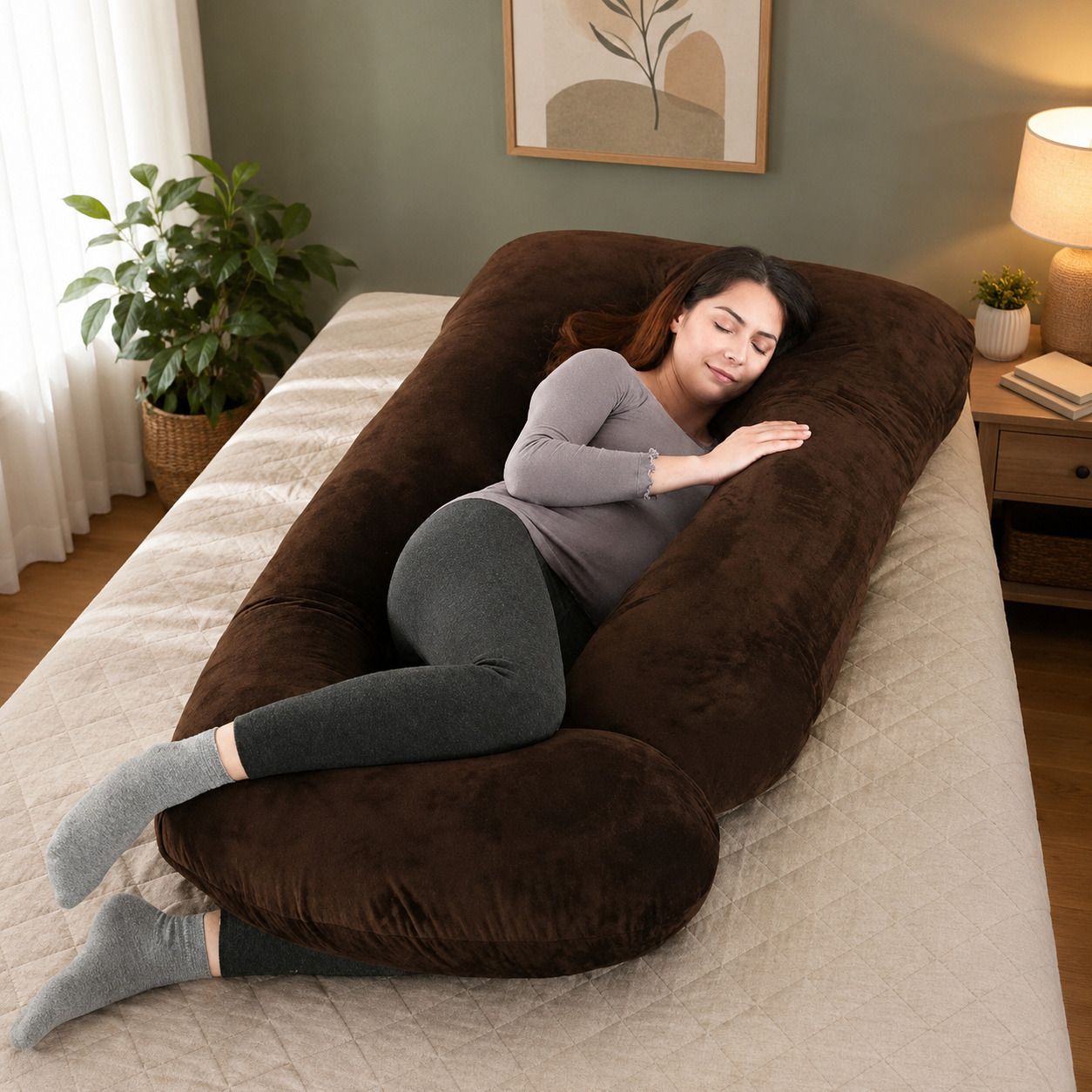 Microfibre Pregnancy Pillow Pack of 1 Solid j shape-image-49