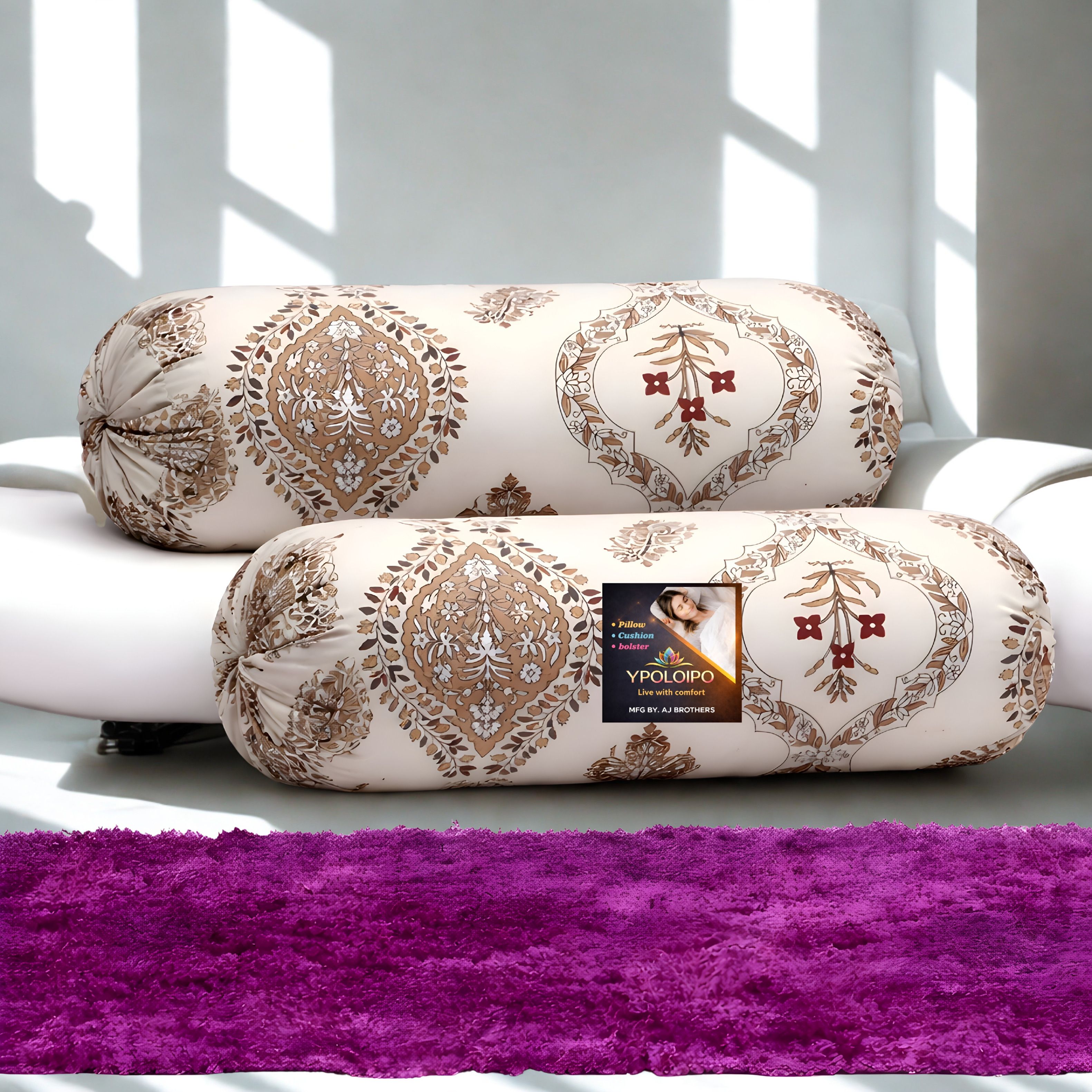 Microfibre Bolster Pack of 2 Floral Premium Bolster Set-image-39