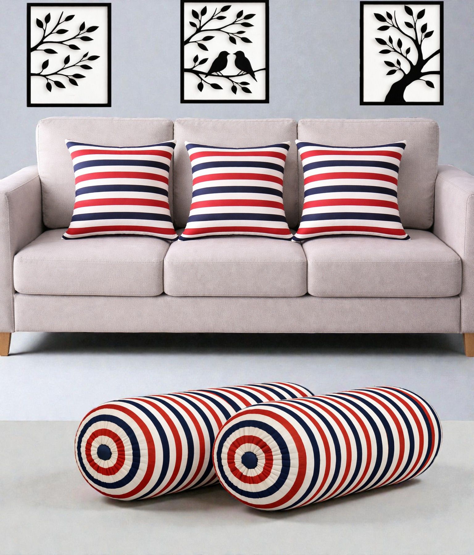 swikon star Microfibre Bolster Pack of 5 Stripes Combo Set Of 3 Cushion And 2 Bolster-picture-26