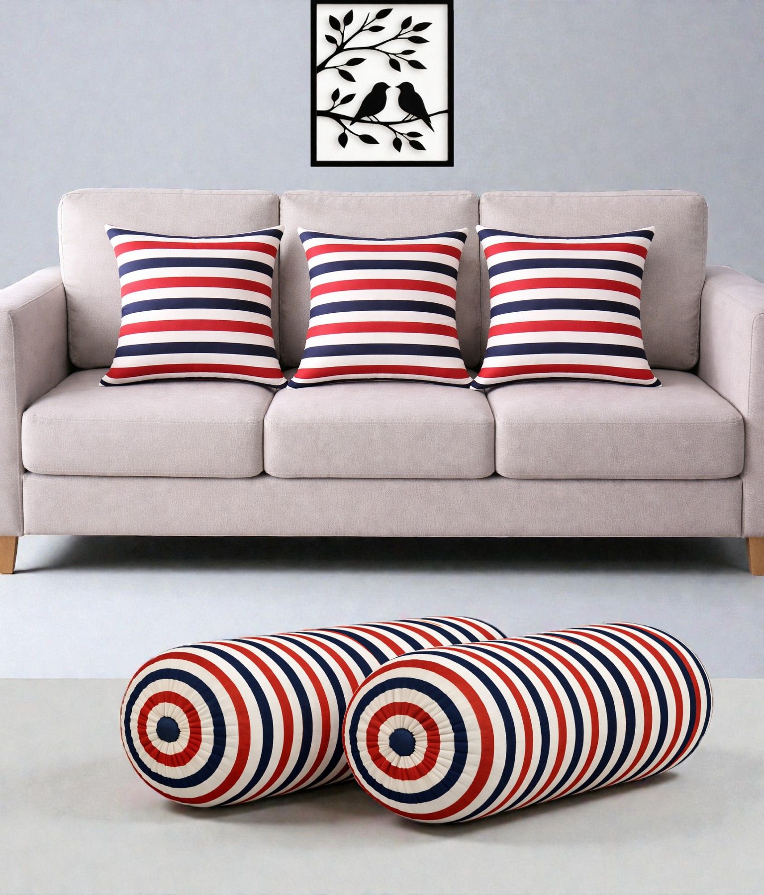 swikon star Microfibre Bolster Pack of 5 Stripes Combo Set Of 3 Cushion And 2 Bolster-picture-31