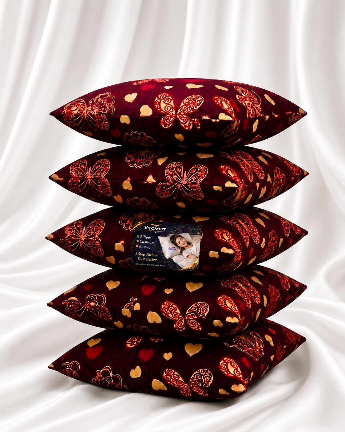 vyomfit Microfibre Cushion Pack of 5 Printed Premium Cushion Set | (16x16 inch)-picture-27