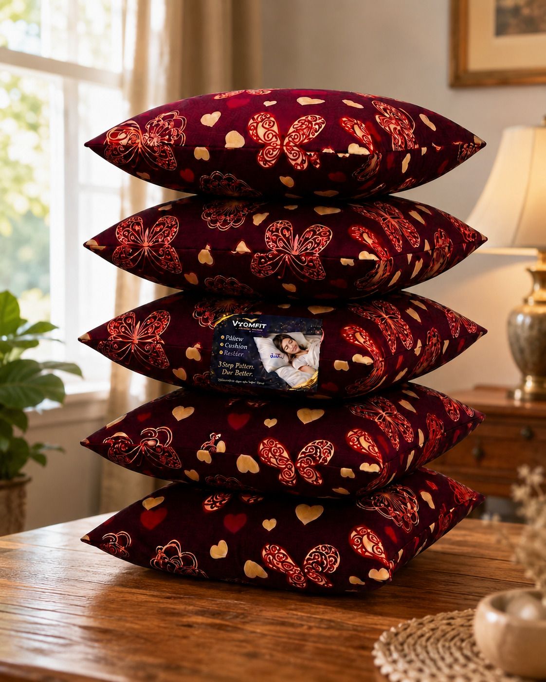 vyomfit Microfibre Cushion Pack of 5 Printed Premium Cushion Set | (16x16 inch)-picture-42