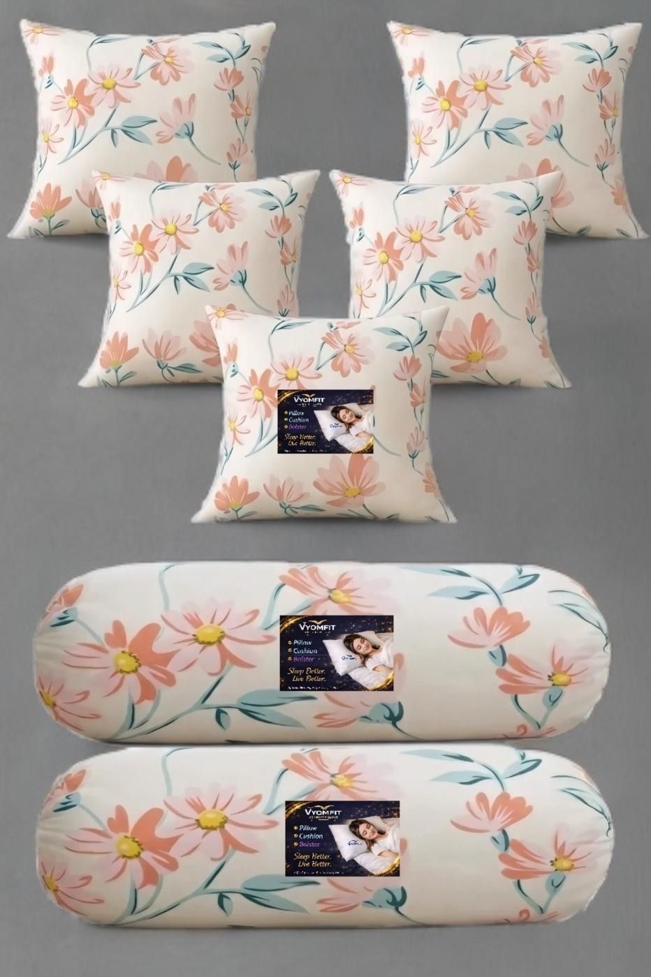 Microfibre Bolster Pack of 7 Printed Floral 5 Cushion and 2 Bolster-image-18