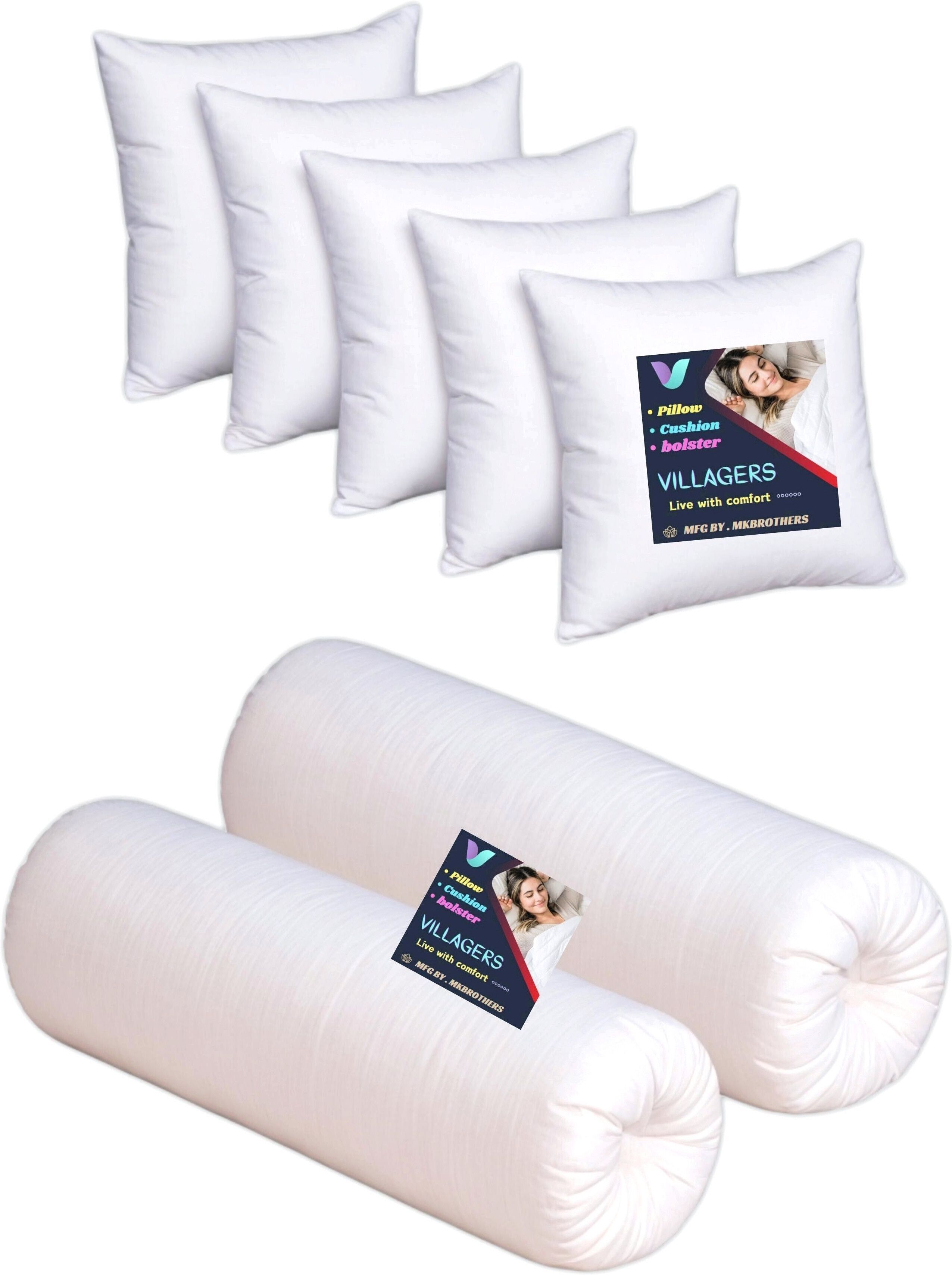 Microfibre Bolster Pack of 7 Solid 5 Cushion and 2 Bolster-image-49