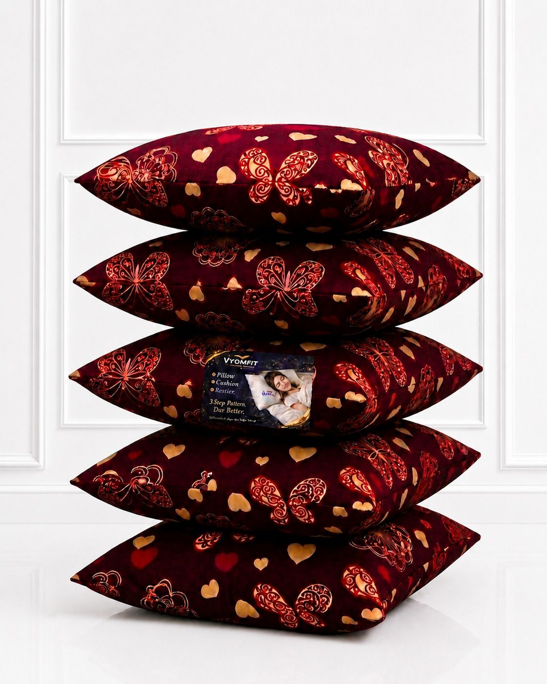 vyomfit Microfibre Cushion Pack of 5 Printed Premium Cushion Set | (16x16 inch)-picture-24