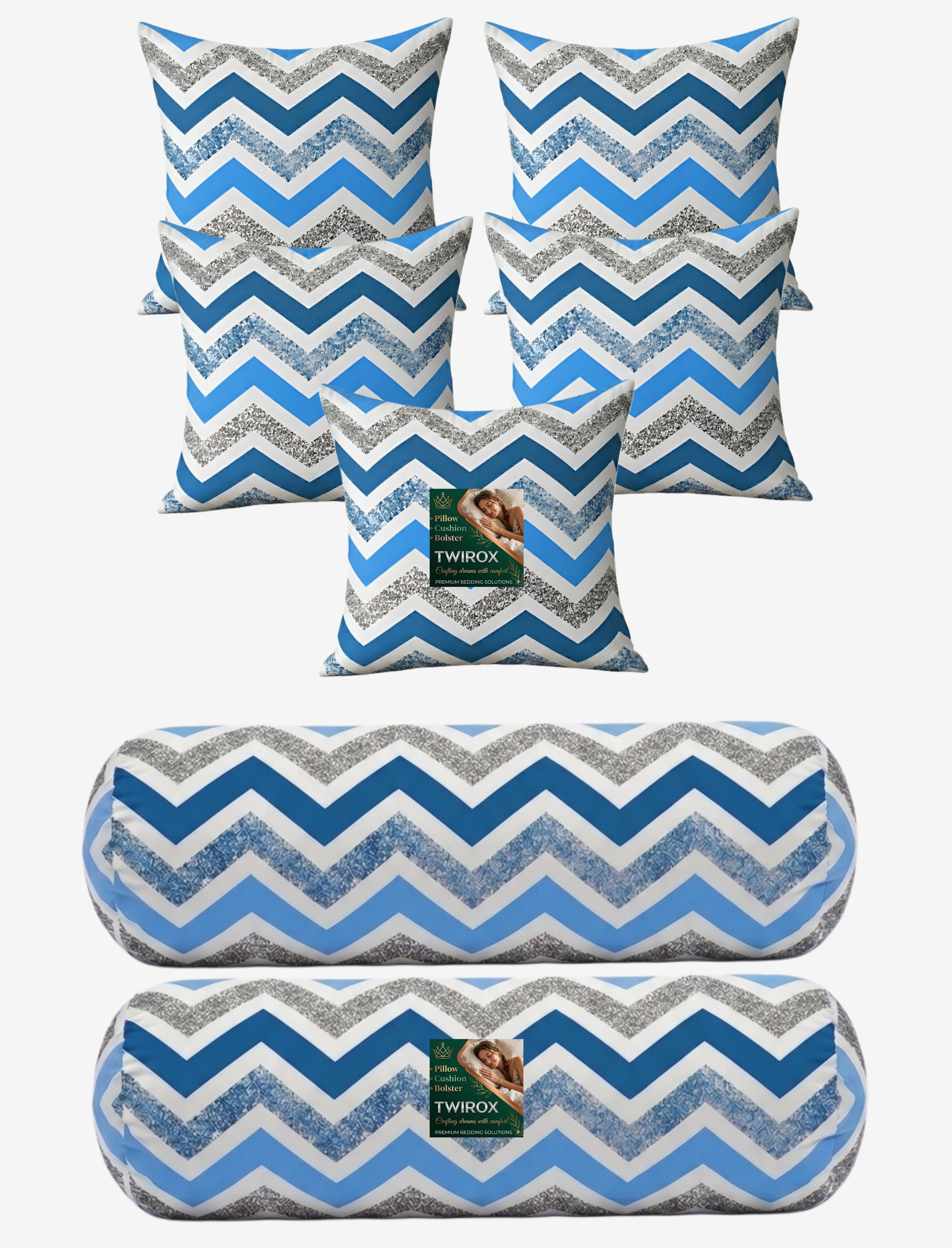 Microfibre Bolster Pack of 7 Geometric Premium Cushion Bolster Set-image-21