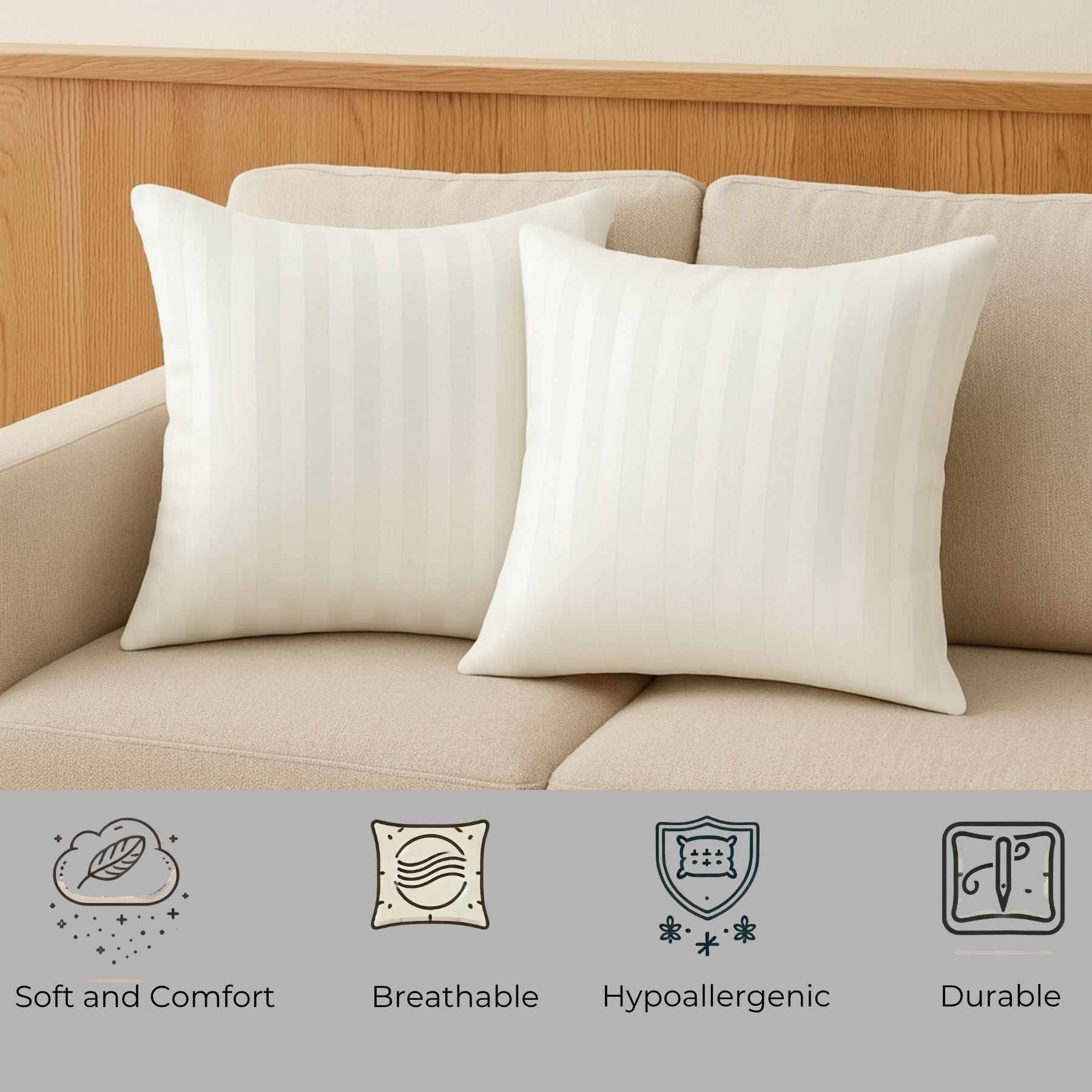 Microfibre Cushion Pack of 2 Stripes 16X16 Inch Microfiber Filling Sofa Cushion for Guestroom Car Soft Fluffy Cushion-image-11