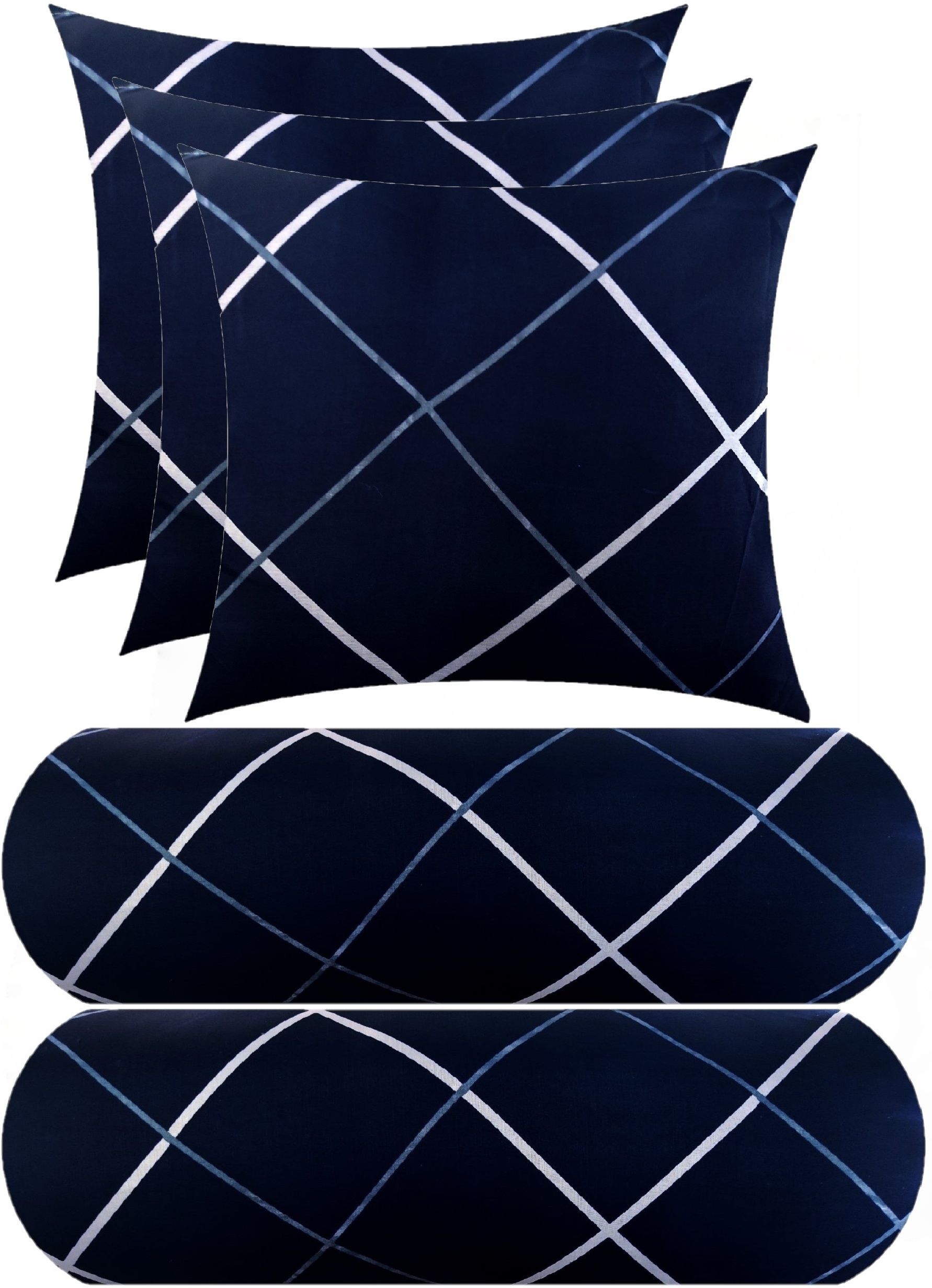 3 Cushion 2 bolster Microfibre Geometric Bolster Pack of 5-image-21