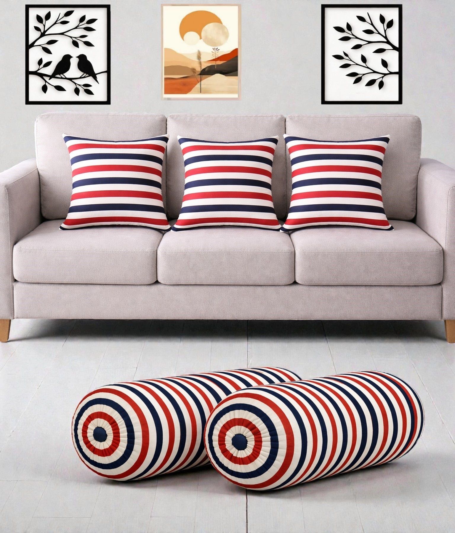 gkm Microfibre Bolster Pack of 5 Floral Combo Set Of 3 Cushion And 2 Bolster-picture-29