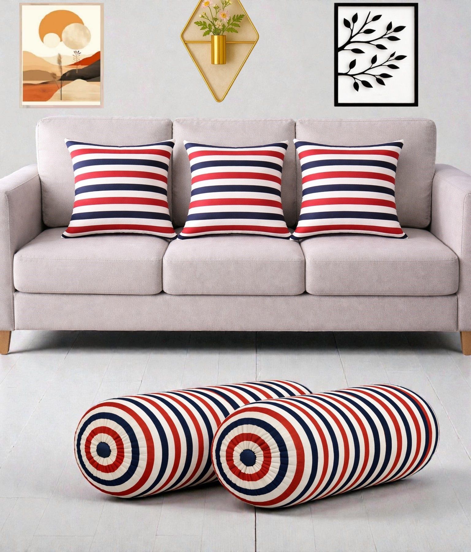 swikon star Microbeads Bolster Pack of 5 Geometric Combo Set Of 3 Cushion And 2 Bolster-picture-48