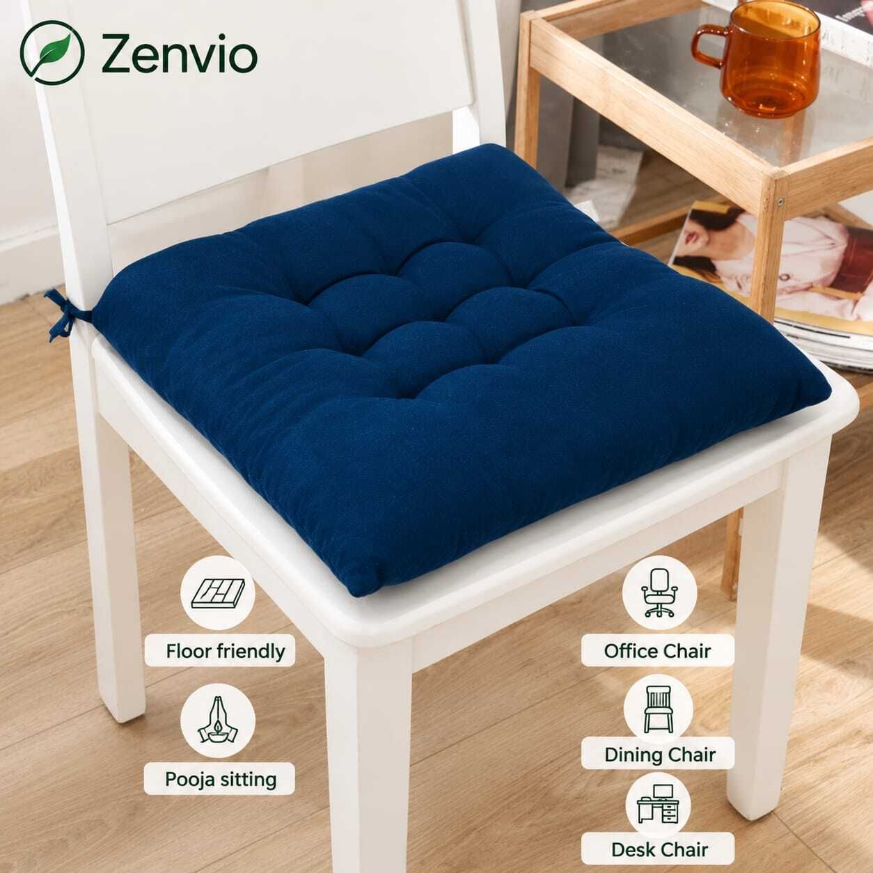 zenvio Cotton Chair Pad Pack of 2 Solid Soft Searis-picture-19